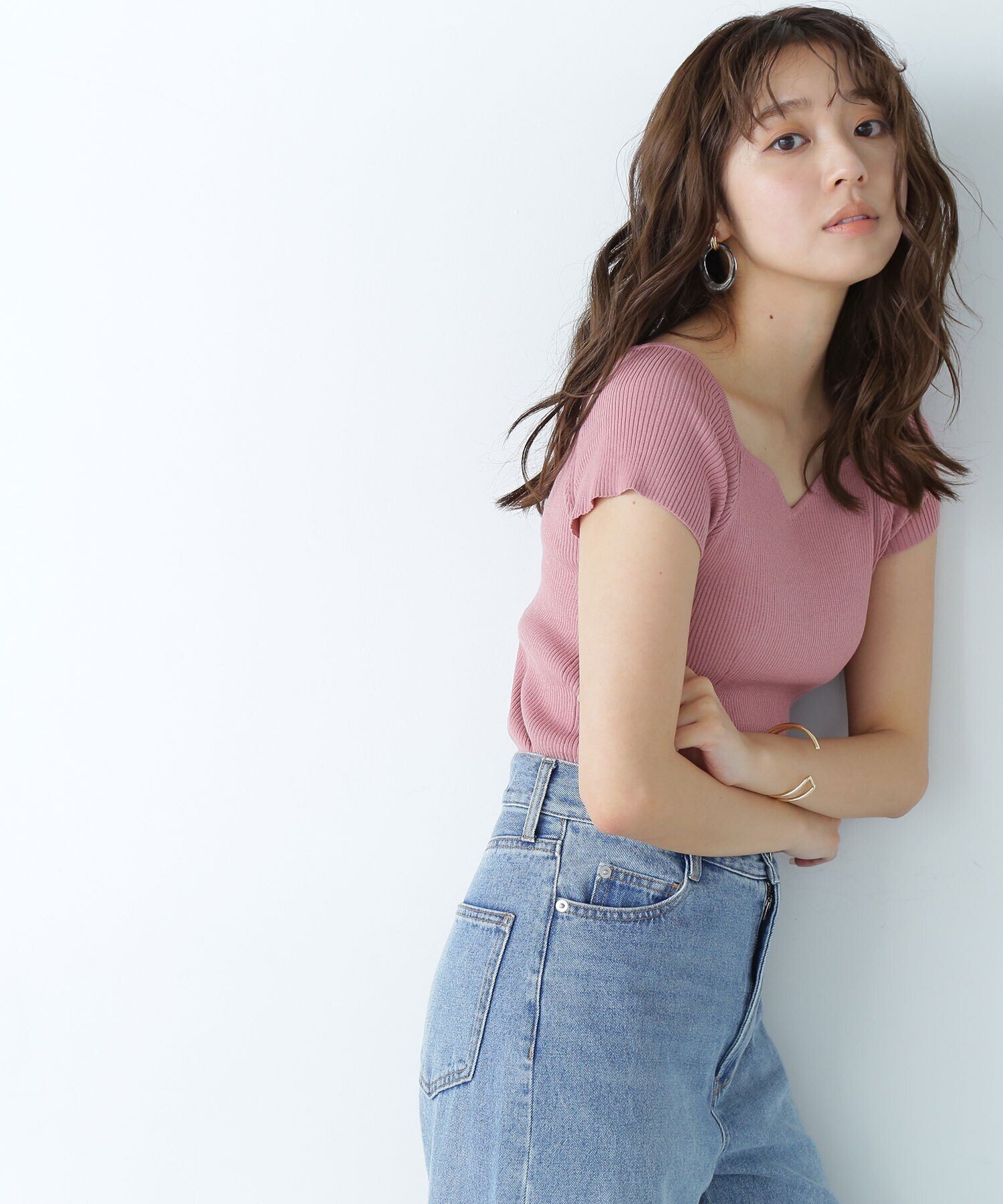 NATURAL BEAUTY BASIC ニュアンスネックコンパクトニット ナチュラルビューティベーシック トップス ニット ピンク ブラック グレー ホワイト【送料無料】のサムネイル