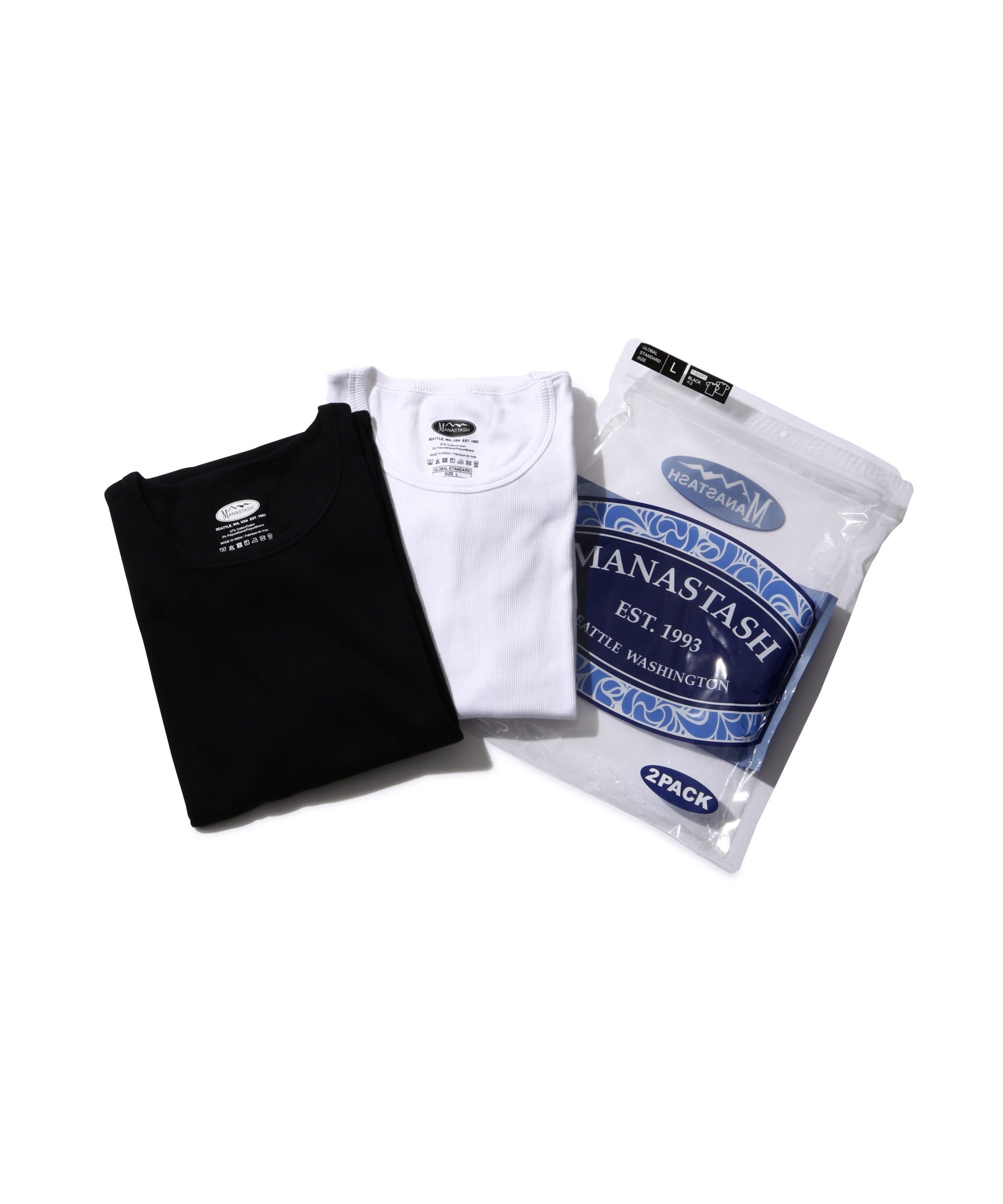 MANASTASH MANASTASH/マナスタッシュ/ RIB S/S TEES(2P) マナスタッシュ トップス カットソー・Tシャツ ブラック ホワイト【送料無料】