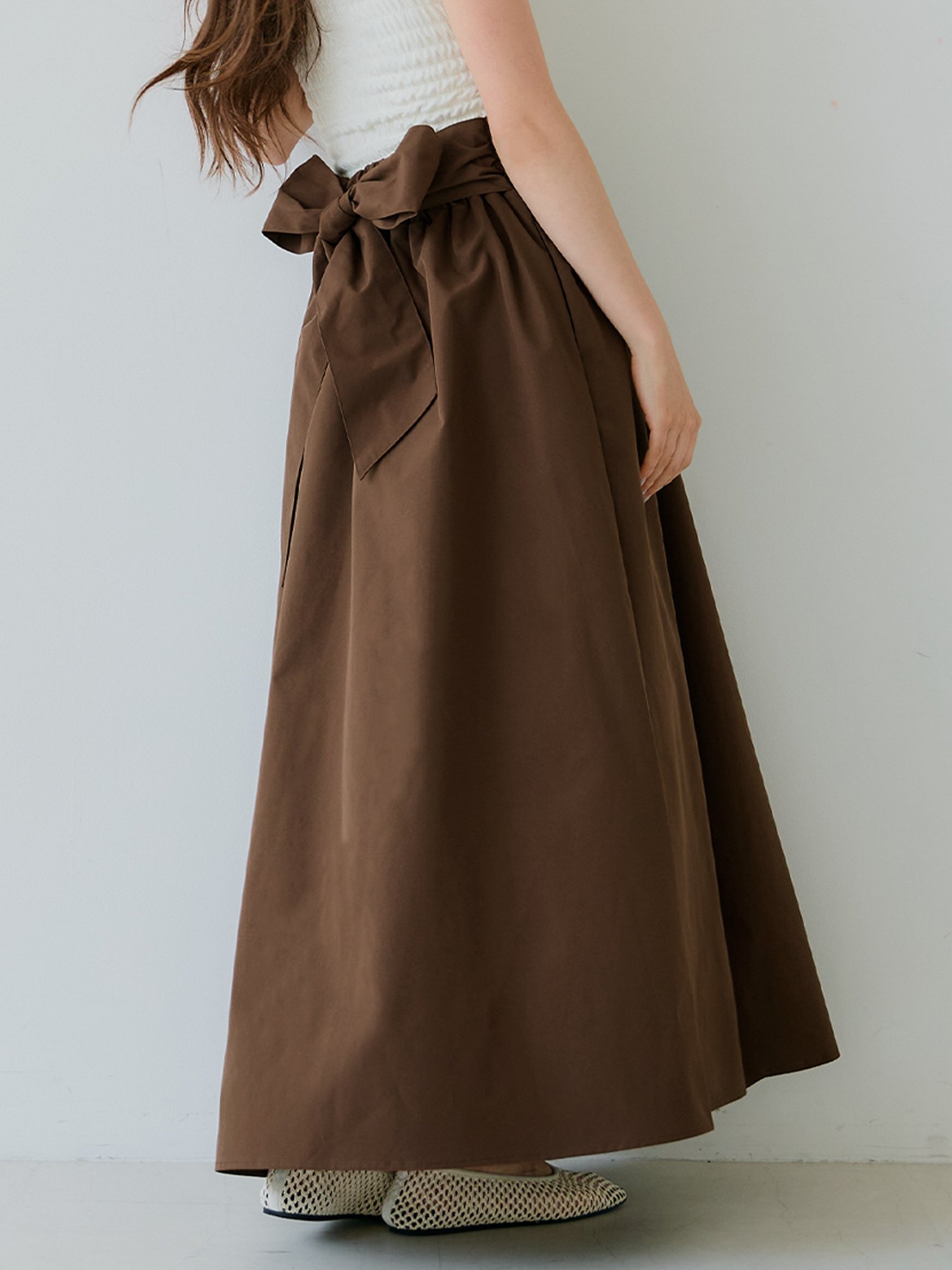 coca リボンフレアスカート コカ スカート ロング・マキシスカート ブラウン ブラックのサムネイル