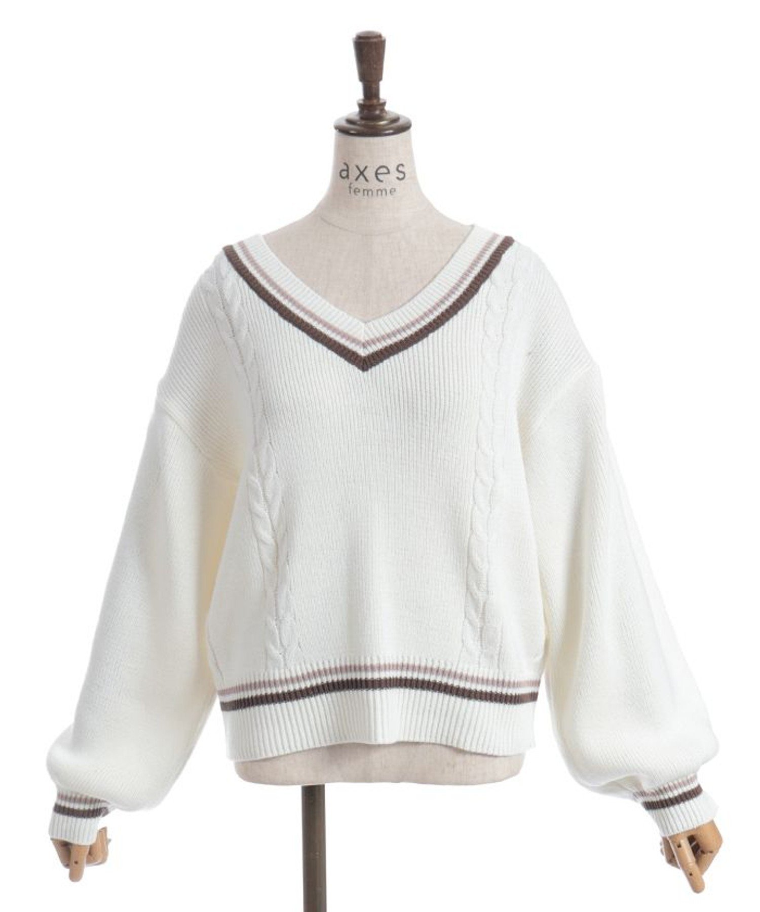 axes femme ケーブルチルデンニットプルオーバー アクシーズファム トップス ニット ベージュ グレー ブラウン【送料無料】