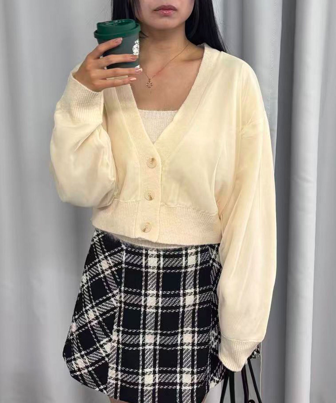 Lots of Love チュールレイヤードニットカーディガン コーナーズ トップス カーディガン ホワイト ブラック【送料無料】