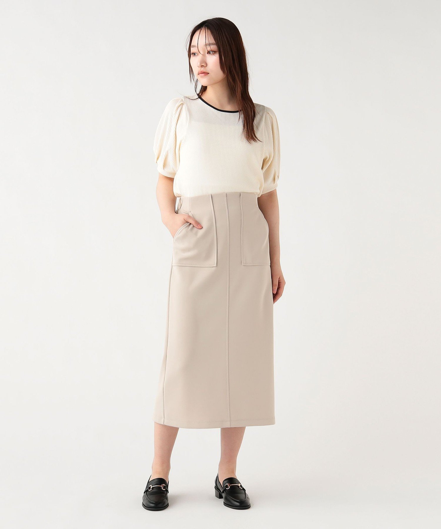 BEAMS HEART WOMEN 配色 ネジリプルオーバー ビームス ハート トップス カットソー・Tシャツ ブラック ホワイト【送料無料】