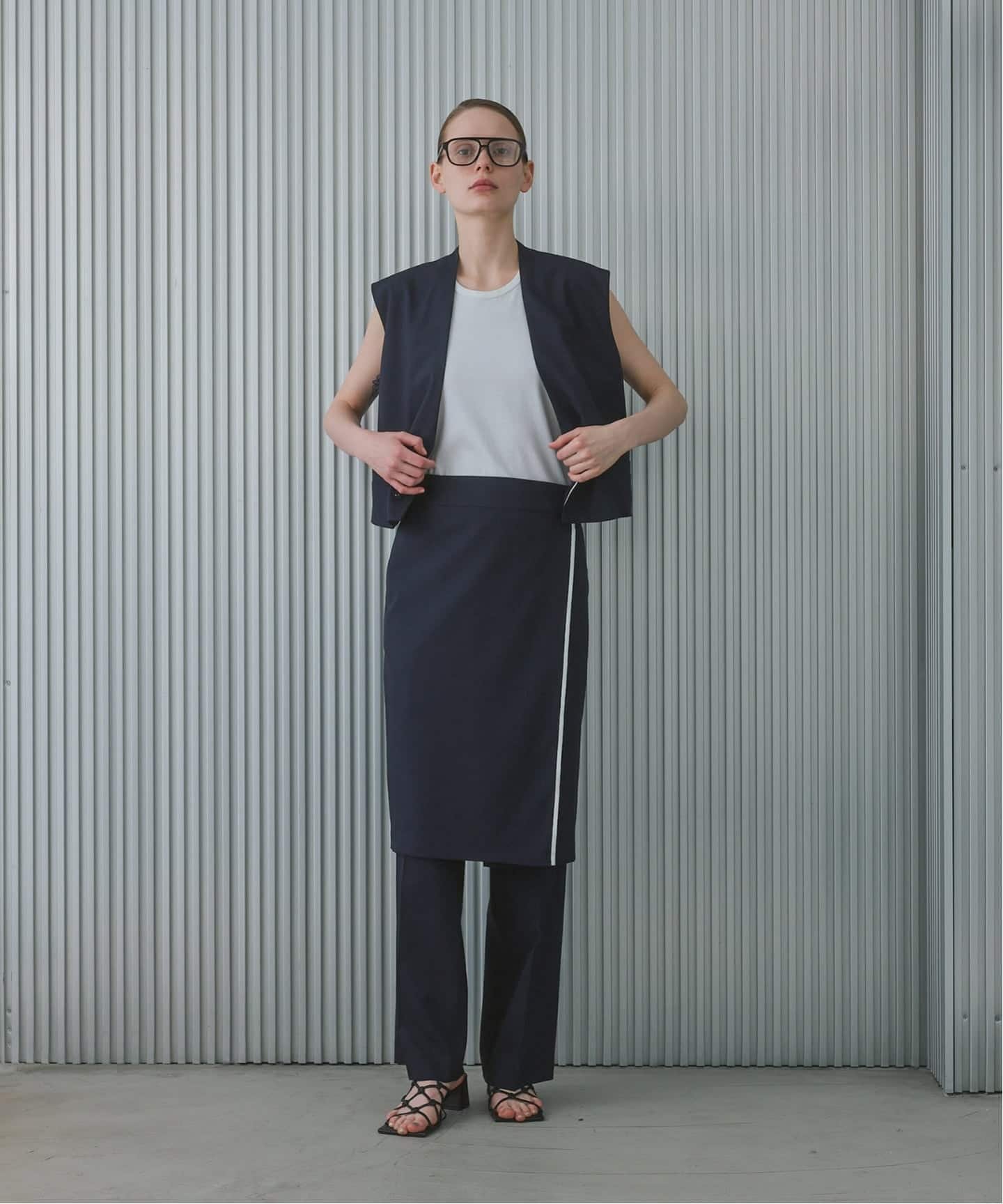 CALMER Wrap-around Skirt / ラップスカート スピックアンドスパン スカート その他のスカート ネイビー【送料無料】