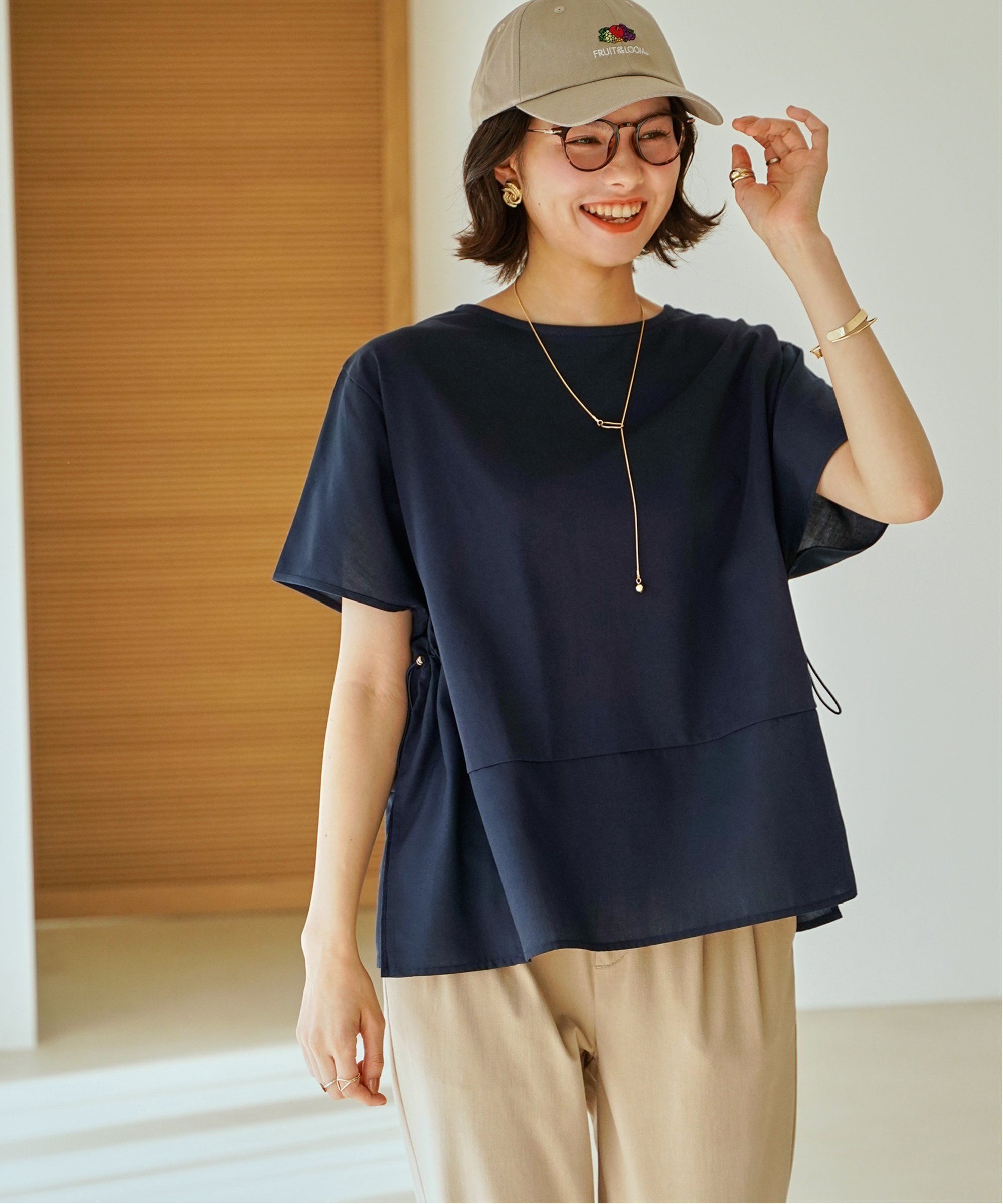 【SALE／40%OFF】ikka 【接触冷感/親子コーデ】異素材切り替えドロストプルオーバー イッカ トップス ニット ブルー グレー