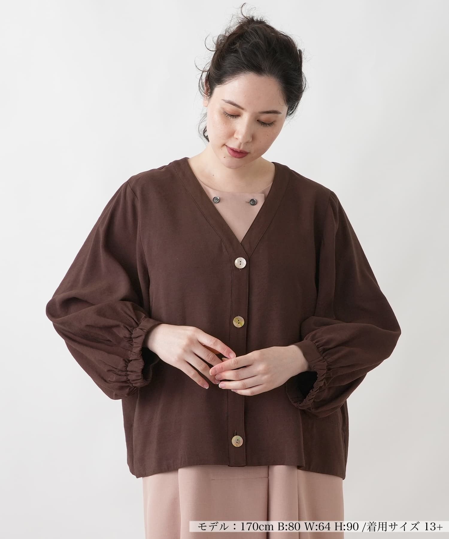 Leilian PLUS HOUSE ブラウス風ジャケット【BOURGE】 レリアン プラスハウス ジャケット・アウター テーラードジャケット・ブレザー ブラウン レッド