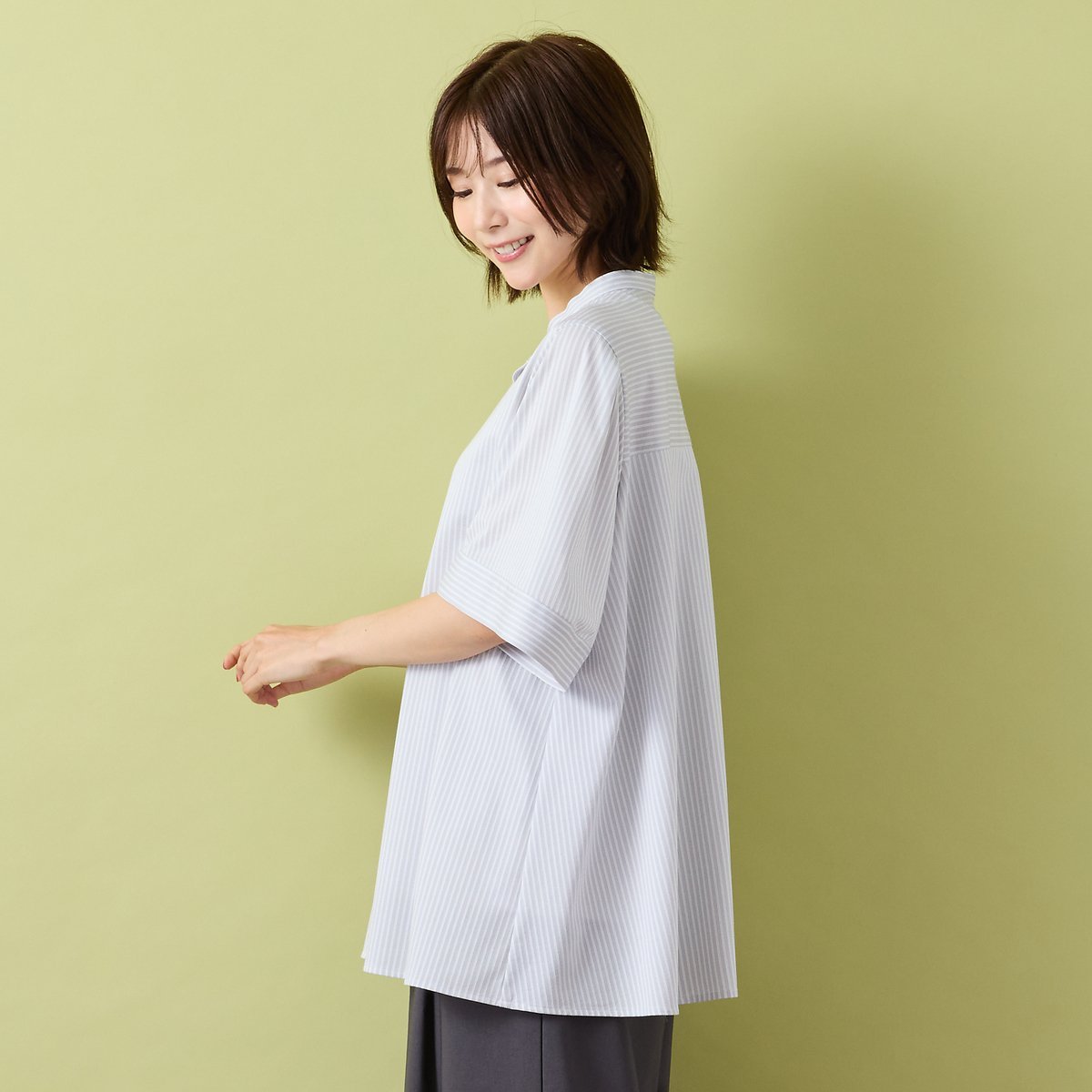 PISANO 【手洗いOK・接触冷感】J-CAMICIEバンドカラーシャツブラウス ピサーノ トップス シャツ・ブラウス ブラック
