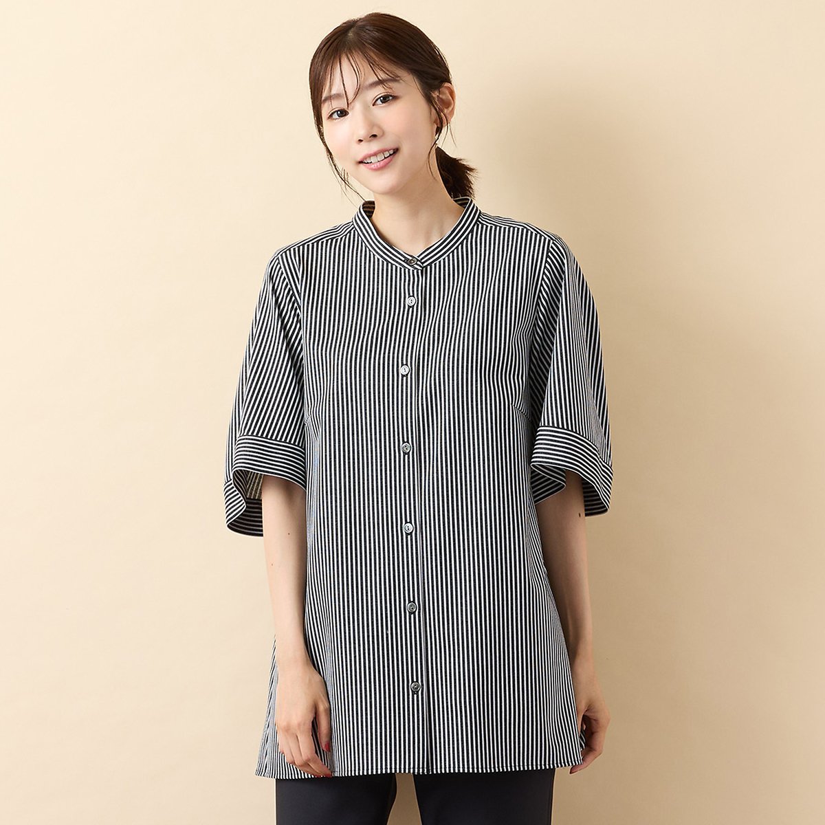 PISANO 【手洗いOK・接触冷感】J-CAMICIEバンドカラーシャツブラウス ピサーノ トップス シャツ・ブラウス ブラック