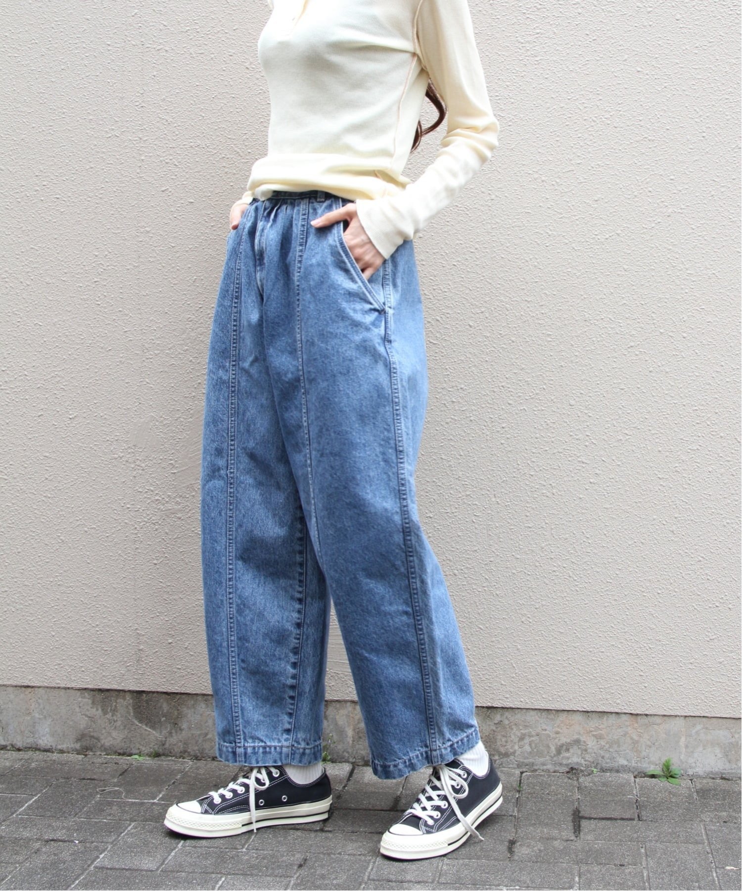 MEYAME メヤメ デニムワイドタックパンツ DENIM WIDE TUCK PANTS ステップス パンツ ジーンズ・デニムパンツ ブルー