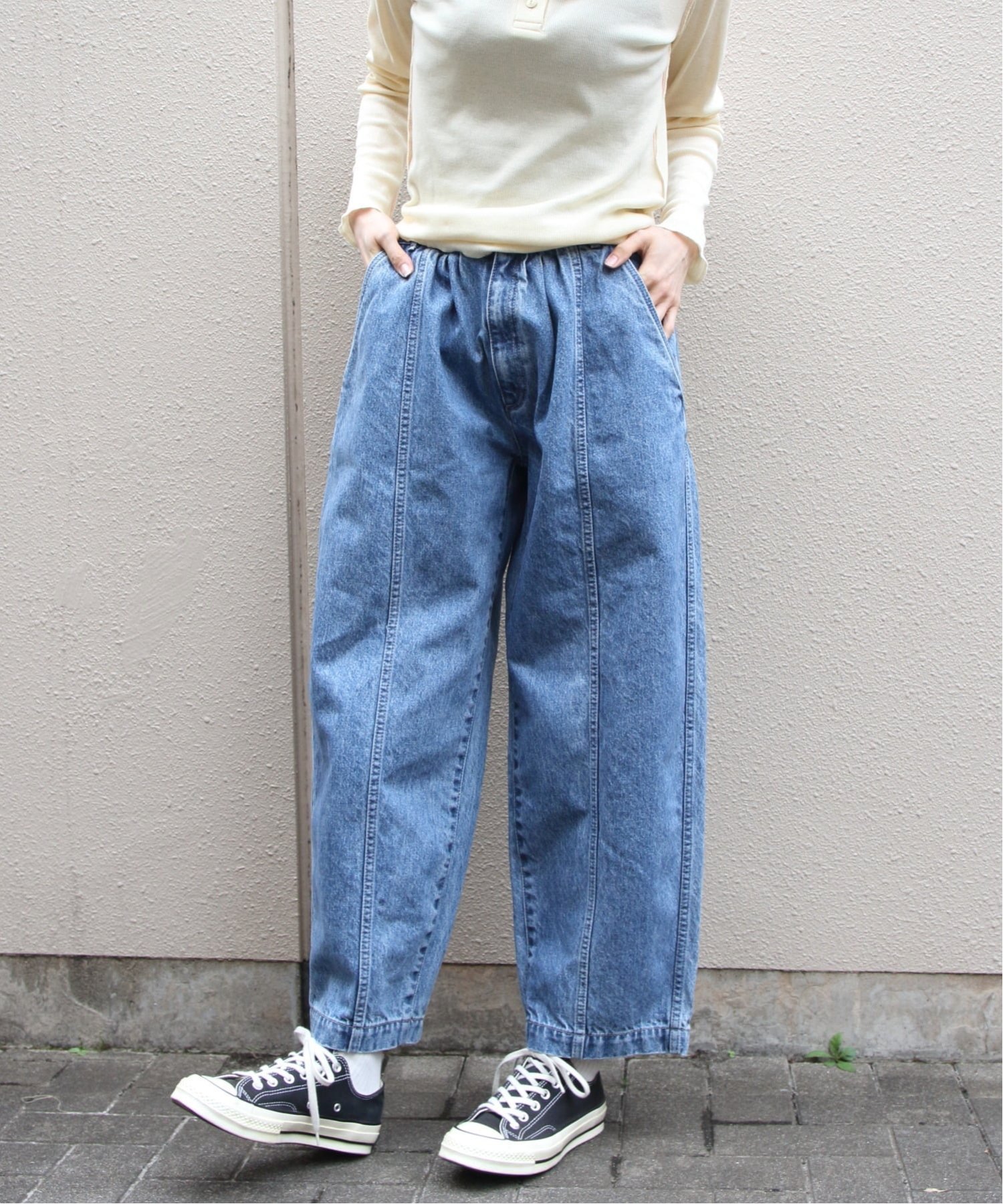 MEYAME メヤメ デニムワイドタックパンツ DENIM WIDE TUCK PANTS ステップス パンツ ジーンズ・デニムパンツ ブルー