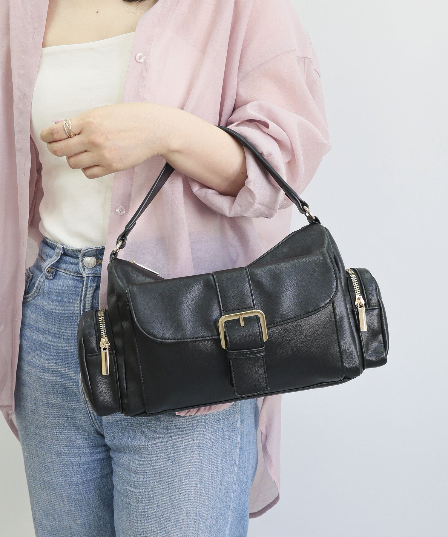 【SALE／40%OFF】MIAN 【2way/デイリー/ミディアムサイズ】アウトポケット2wayショルダーバッグ トライシル バッグ ショルダーバッグ グレー ブラウン ブラック【送料無料】
