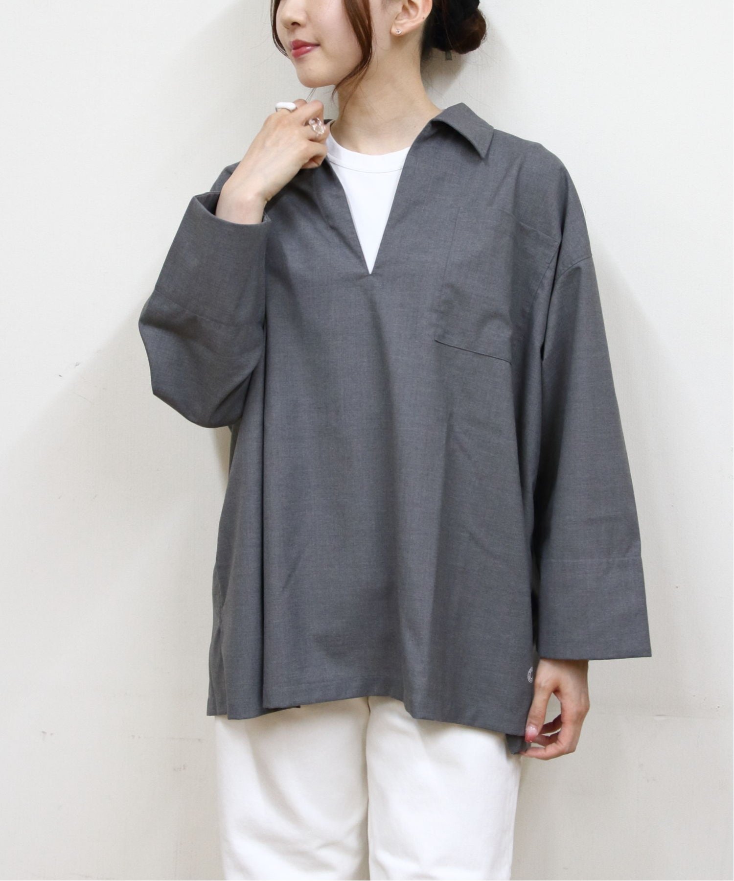 ORCIVAL LONG SHIRT OR-B0419 TWR ステップス トップス シャツ・ブラウス グレー ネイビー