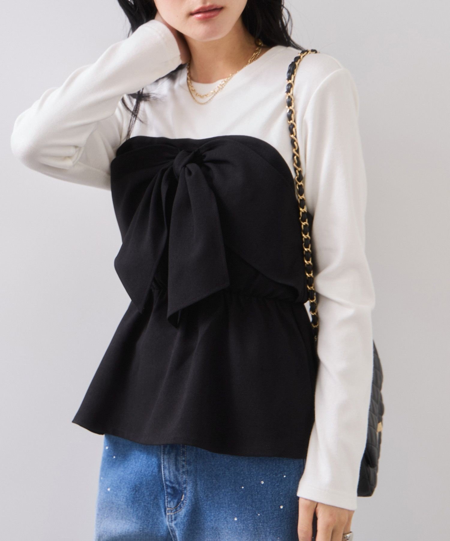 VIS 美easyウーリッシュリボンビスチェドッキングカットソープルオーバー/セットアップ対応・イージー..