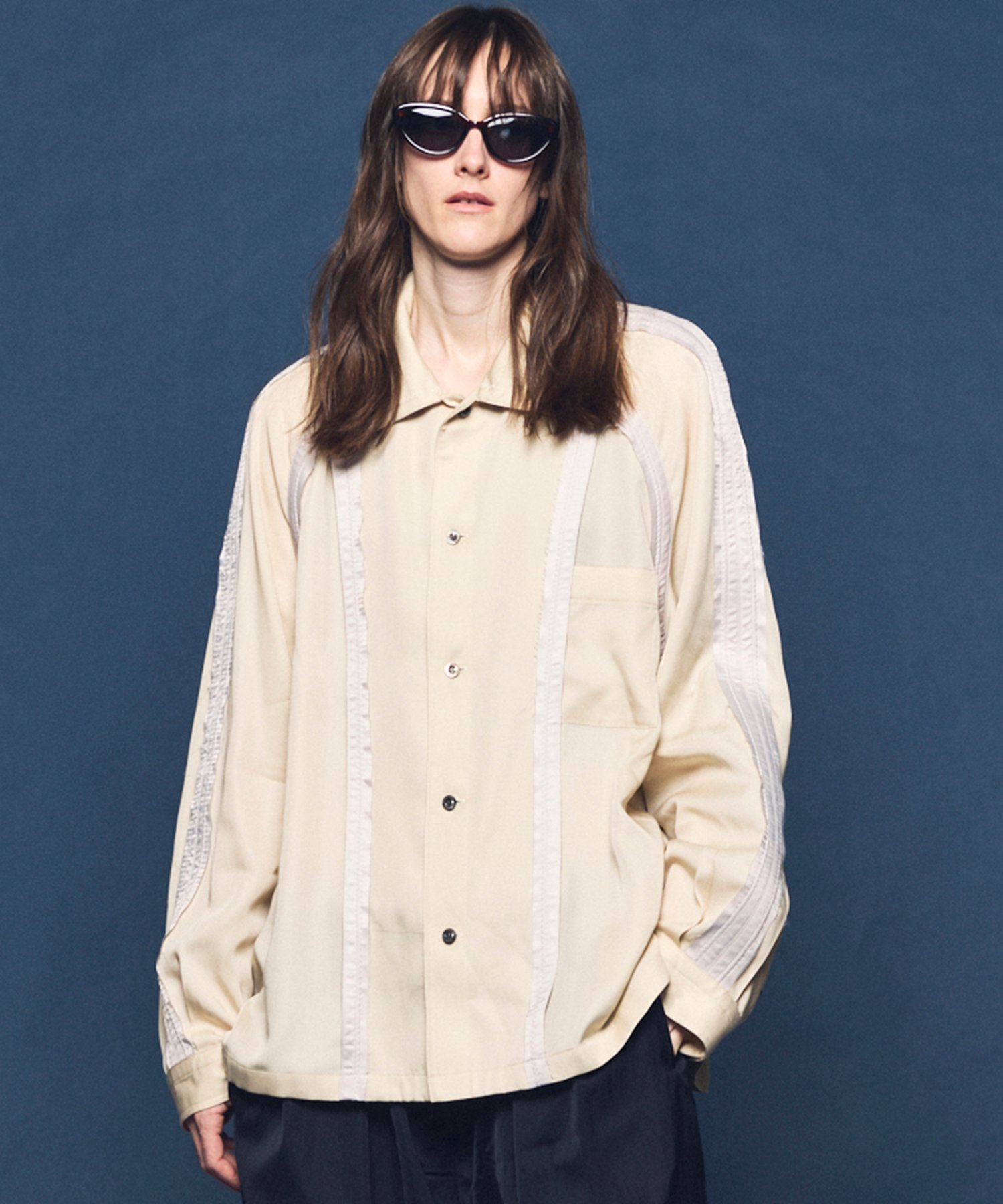 MAISON SPECIAL Inside-out Prime-Over Open Collar Shirt メゾンスペシャル トップス シャツ・ブラウス ブラック ベージュ