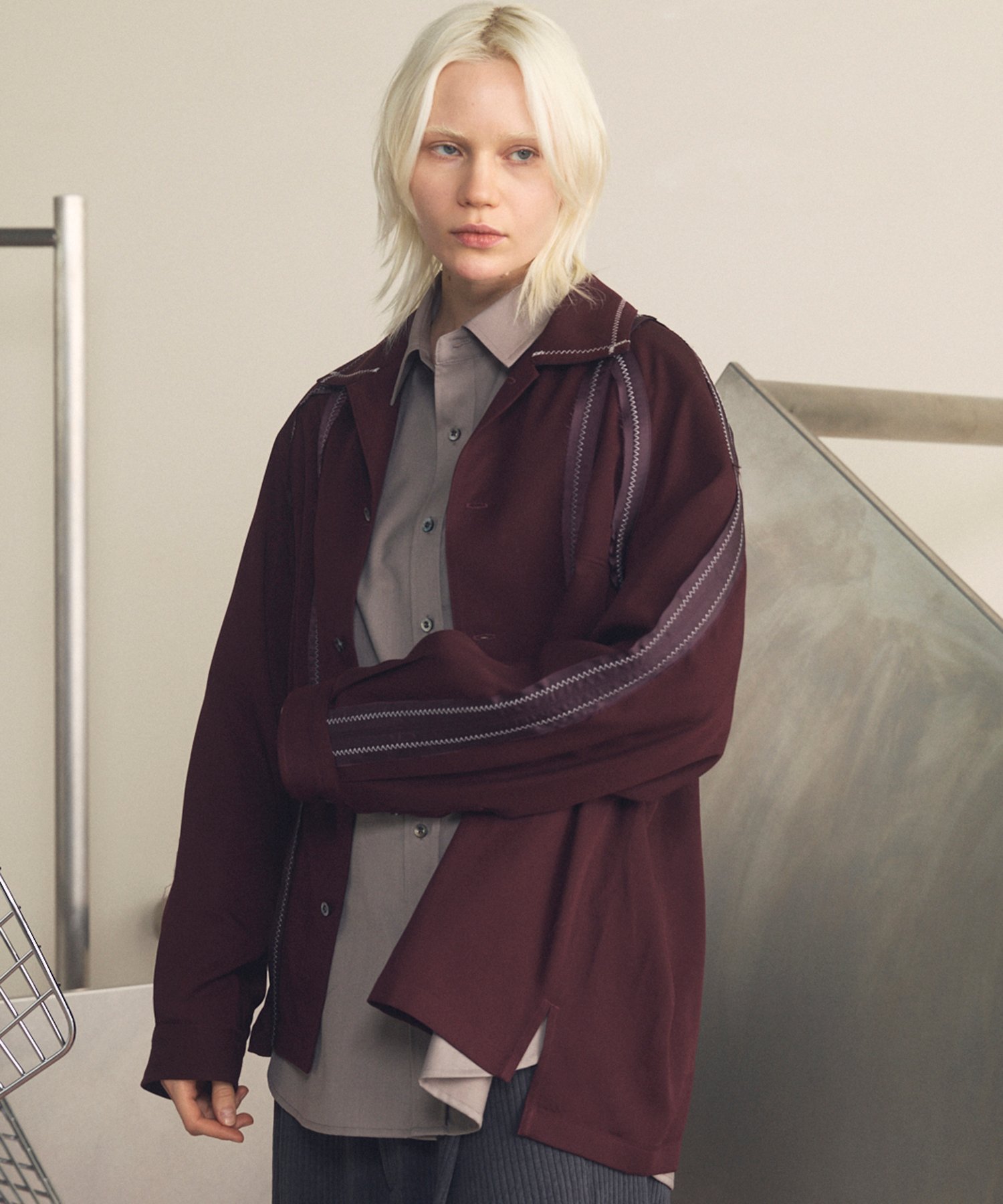 MAISON SPECIAL Inside-out Prime-Over Open Collar Shirt メゾンスペシャル トップス シャツ・ブラウス ブラック ベージュ