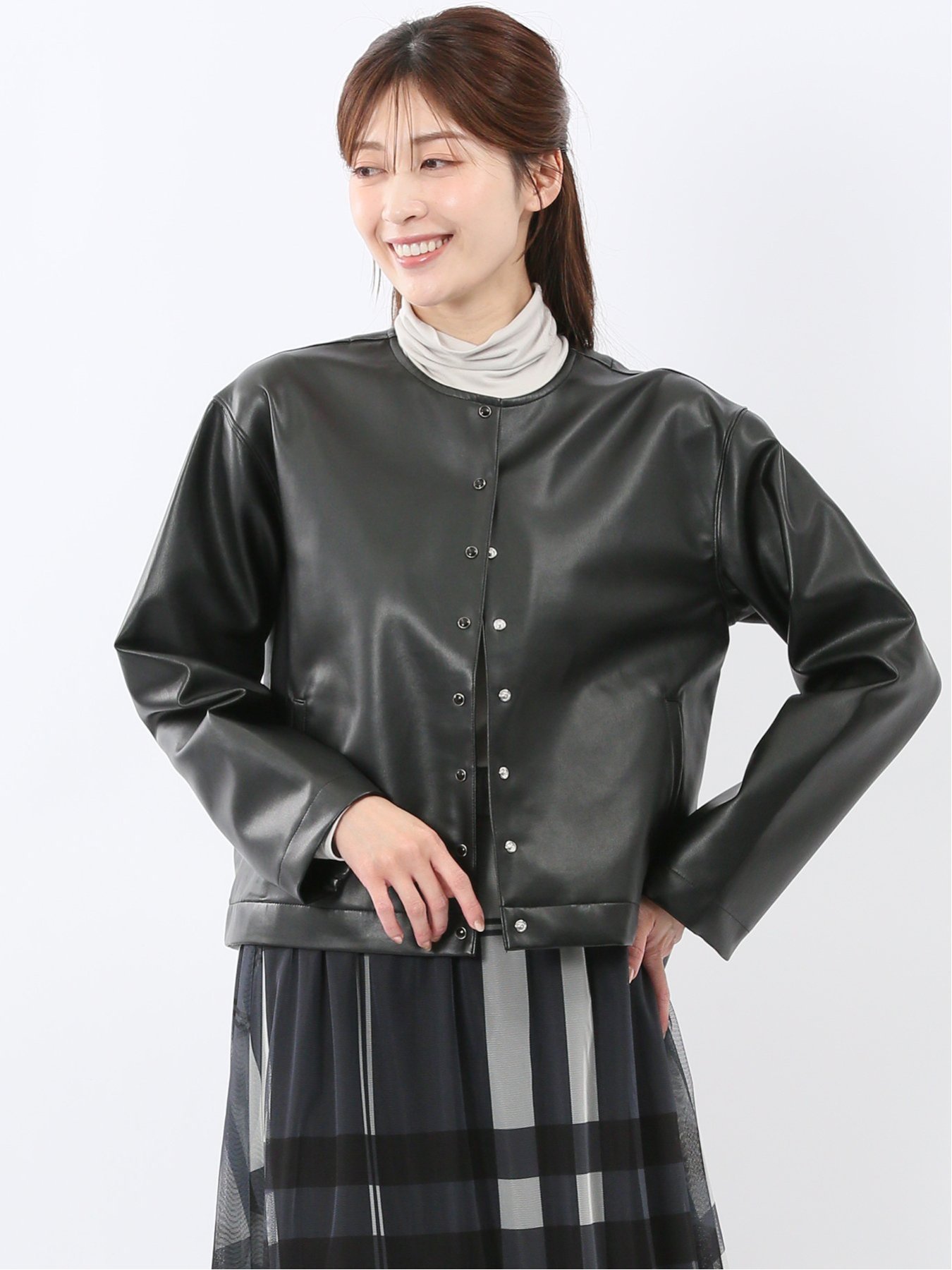 【SALE／50%OFF】m.f.editorial 合成皮革 ノーカラーブルゾン タカキュー ジャケット・アウター ブルゾン・ジャンパー ベージュ【送料無料】