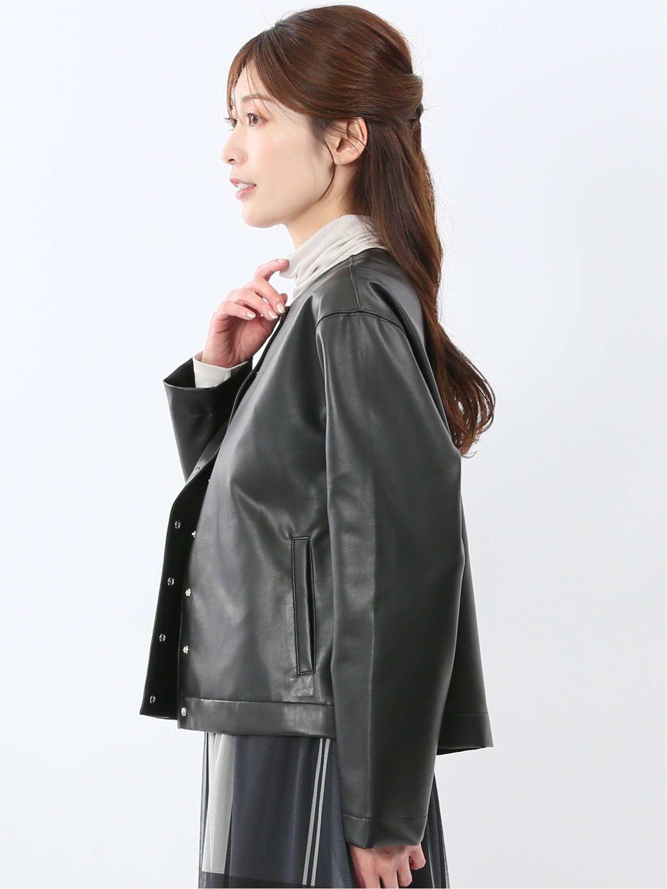 【SALE／50%OFF】m.f.editorial 合成皮革 ノーカラーブルゾン タカキュー ジャケット・アウター ブルゾン・ジャンパー ベージュ【送料無料】