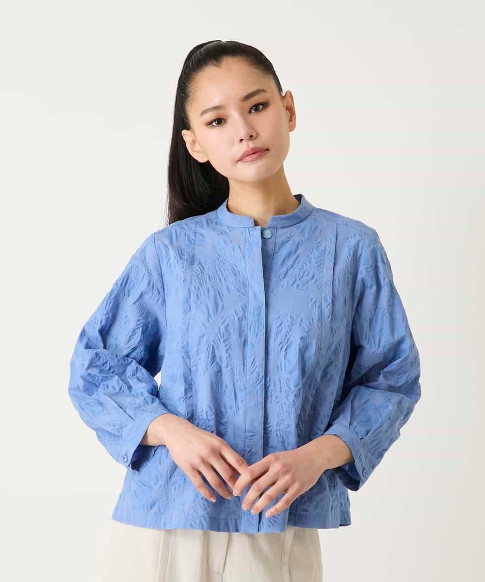 HIROKO BIS ボタニカルモチーフショートブラウス /洗える ヒロコ ビス トップス シャツ・ブラウス ブルー ブラウン ホワイト