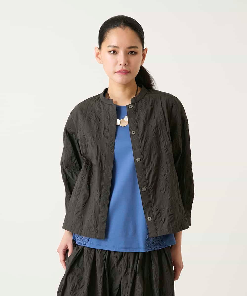 HIROKO BIS ボタニカルモチーフショートブラウス /洗える ヒロコ ビス トップス シャツ・ブラウス ブルー ブラウン ホワイト