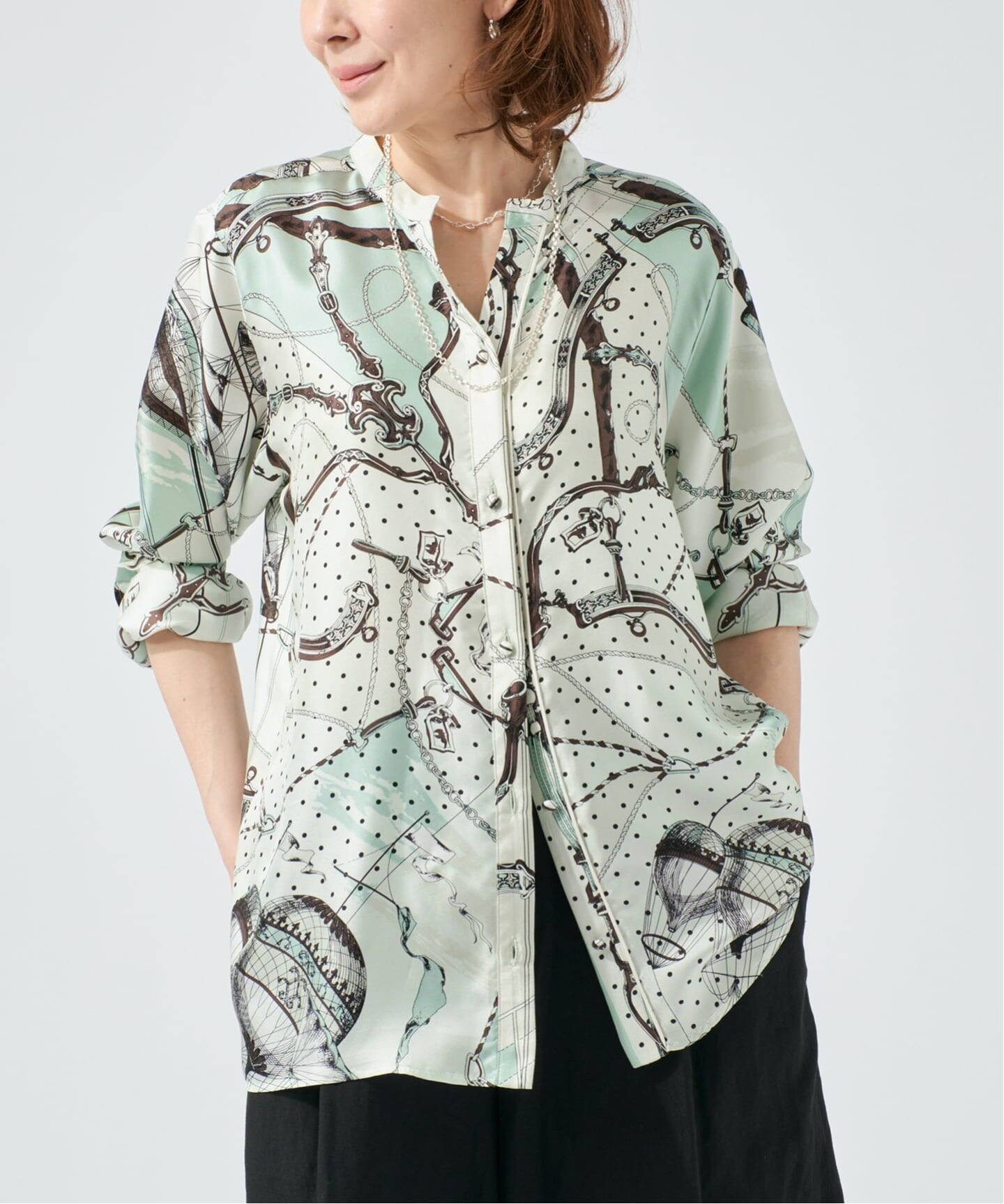 VERMEIL par iena manipuri マニプリ ロングシャツ 別注 ビットバルーン ヴェルメイユ パー イエナ トップス シャツ・ブラウス グレー