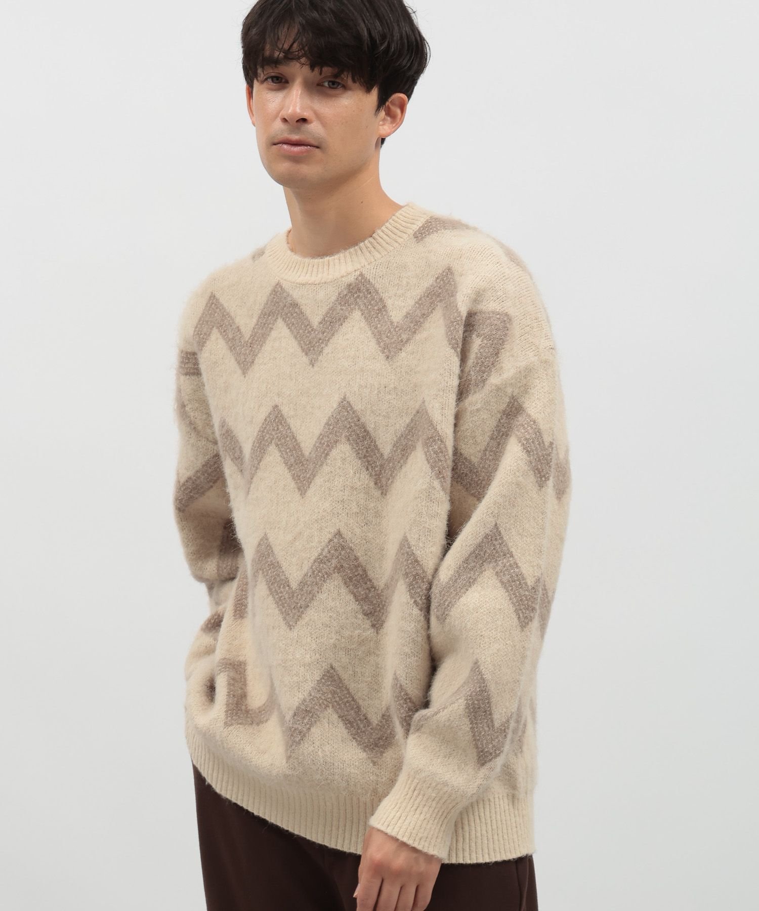 【SALE／64%OFF】LAKOLE ジグザグジャガードモヘアニット ラコレ トップス ニット グレー グリーン ブ..