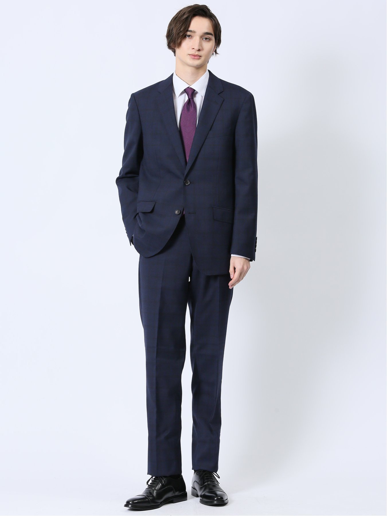 【SALE/20%OFF】m.f.editorial ウール混 レギュラーフィット 2ボタン2ピーススーツ チェック紺 【25SS】 メンズ セットアップ ジャケット ビジネス カジュアル 通勤 仕事 タカキュー スーツ・フォーマル セットアップスーツ ネイビー【送料無料】
