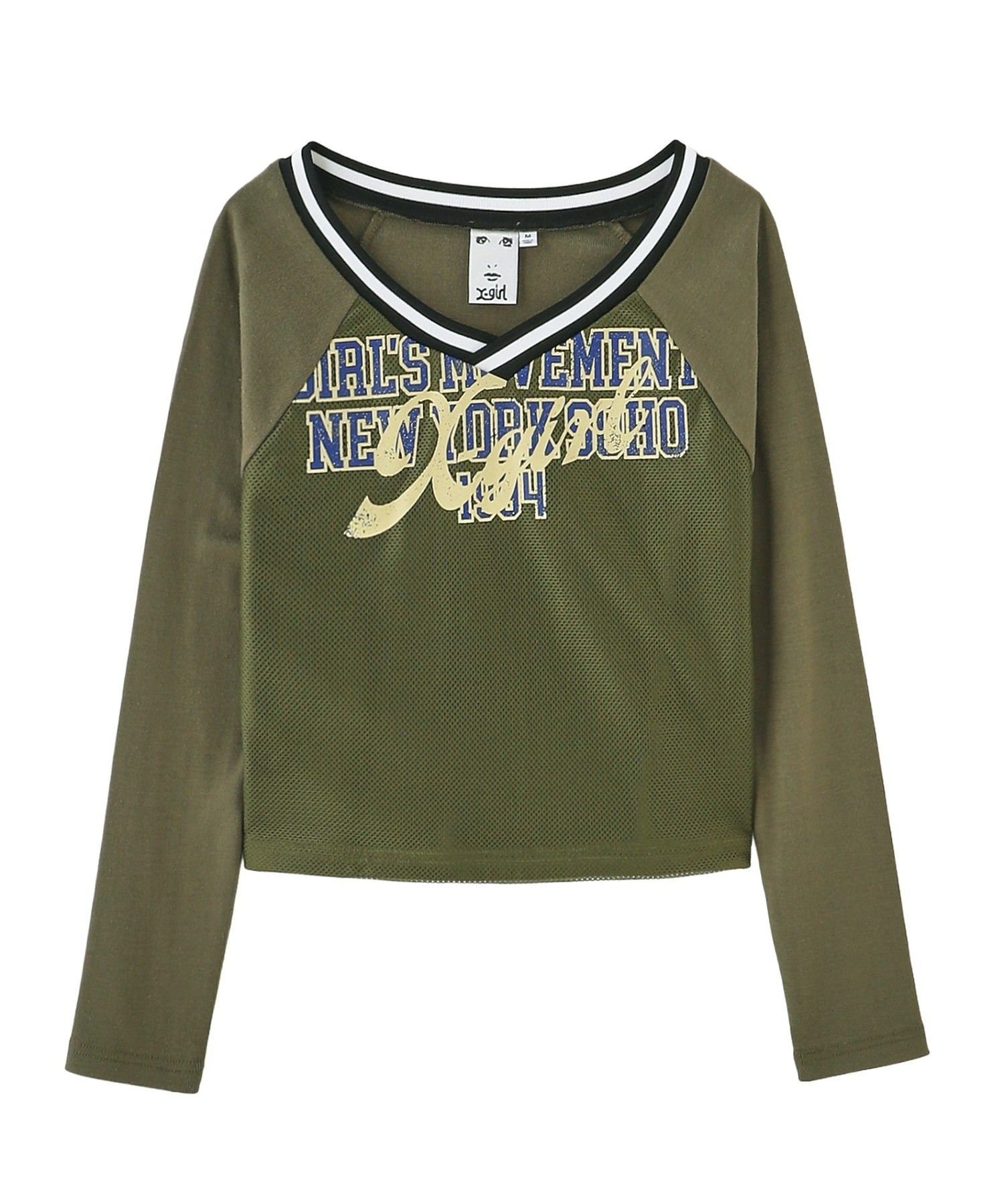 X-girl MESH PANELED L/S COMPACT TOP エックスガール トップス カットソー・Tシャツ カーキグリーン ブラック
