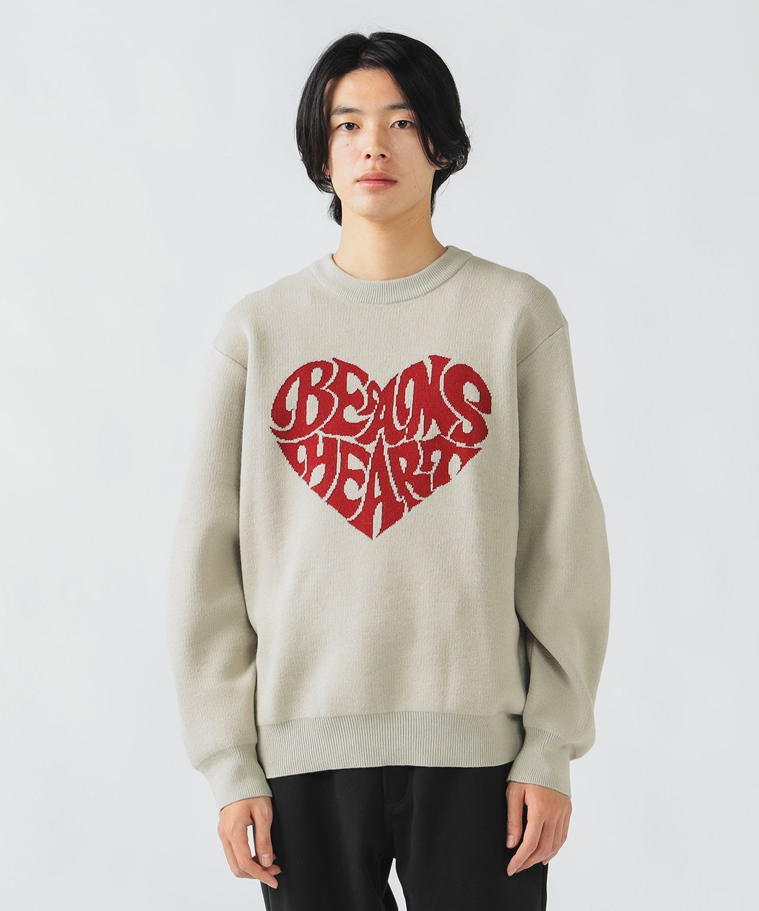 BEAMS HEART MEN ハート スター グラフィック ニット ビームス ハート トップス ニット ベージュ ブラ..
