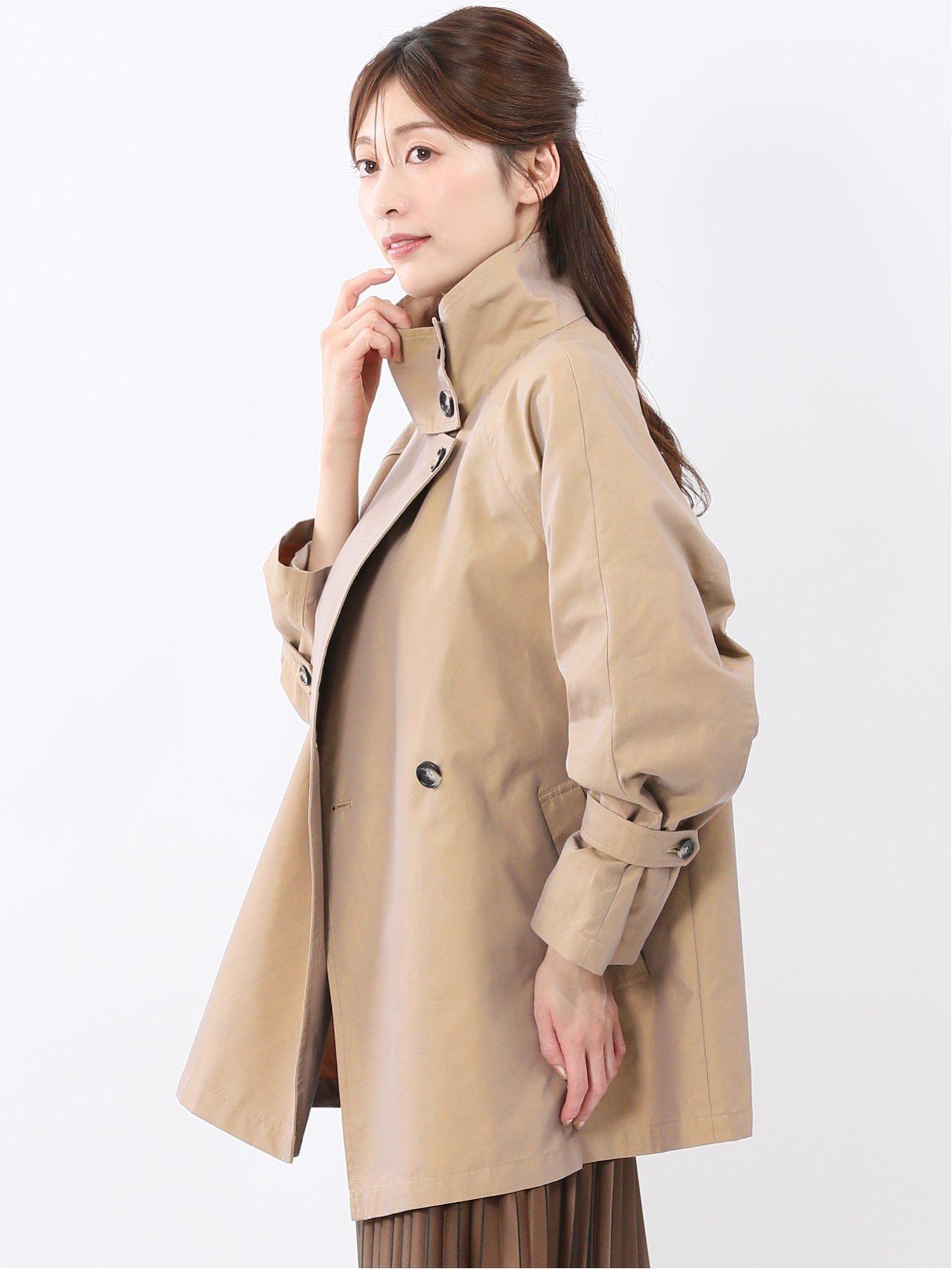 【SALE／20%OFF】m.f.editorial スタンドカラー ダブルトレンチコート タカキュー ジャケット・アウター トレンチコート ブラウン【送料無料】