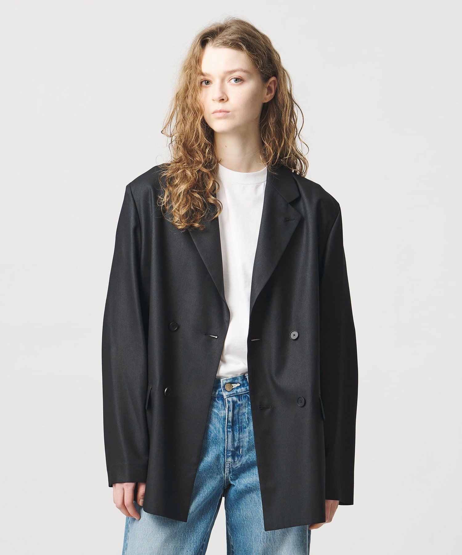 ＜LOEFF＞ポリエステルボイル ジャケット ユナイテッドアローズ ジャケット・アウター テーラードジャケット・ブレザー ブラック ネイビー