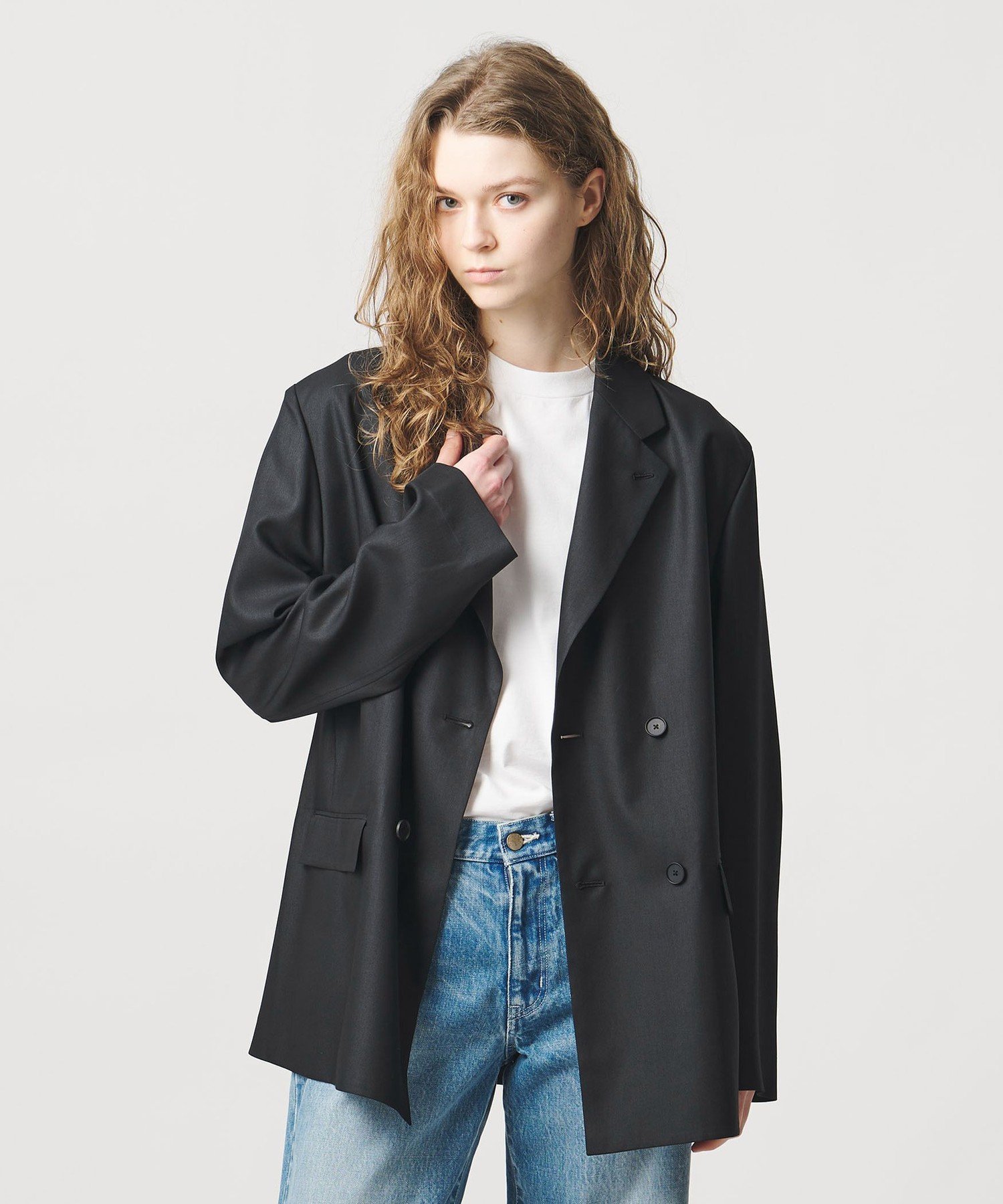 ＜LOEFF＞ポリエステルボイル ジャケット ユナイテッドアローズ ジャケット・アウター テーラードジャケット・ブレザー ブラック ネイビー