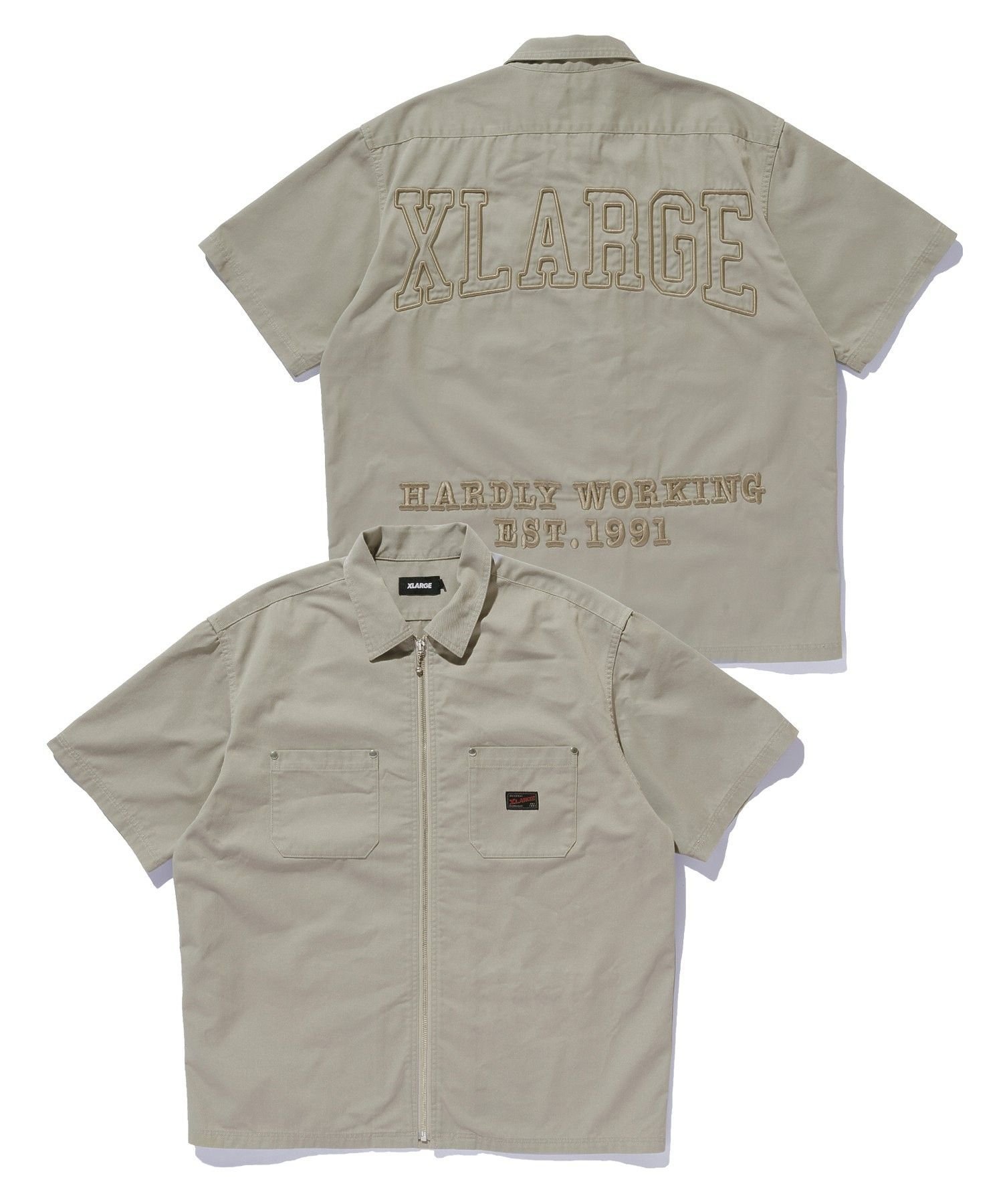 ZIP UP S/S WORK SHIRT エクストララージ トップス シャツ・ブラウス カーキグリーン グリーン ブラック