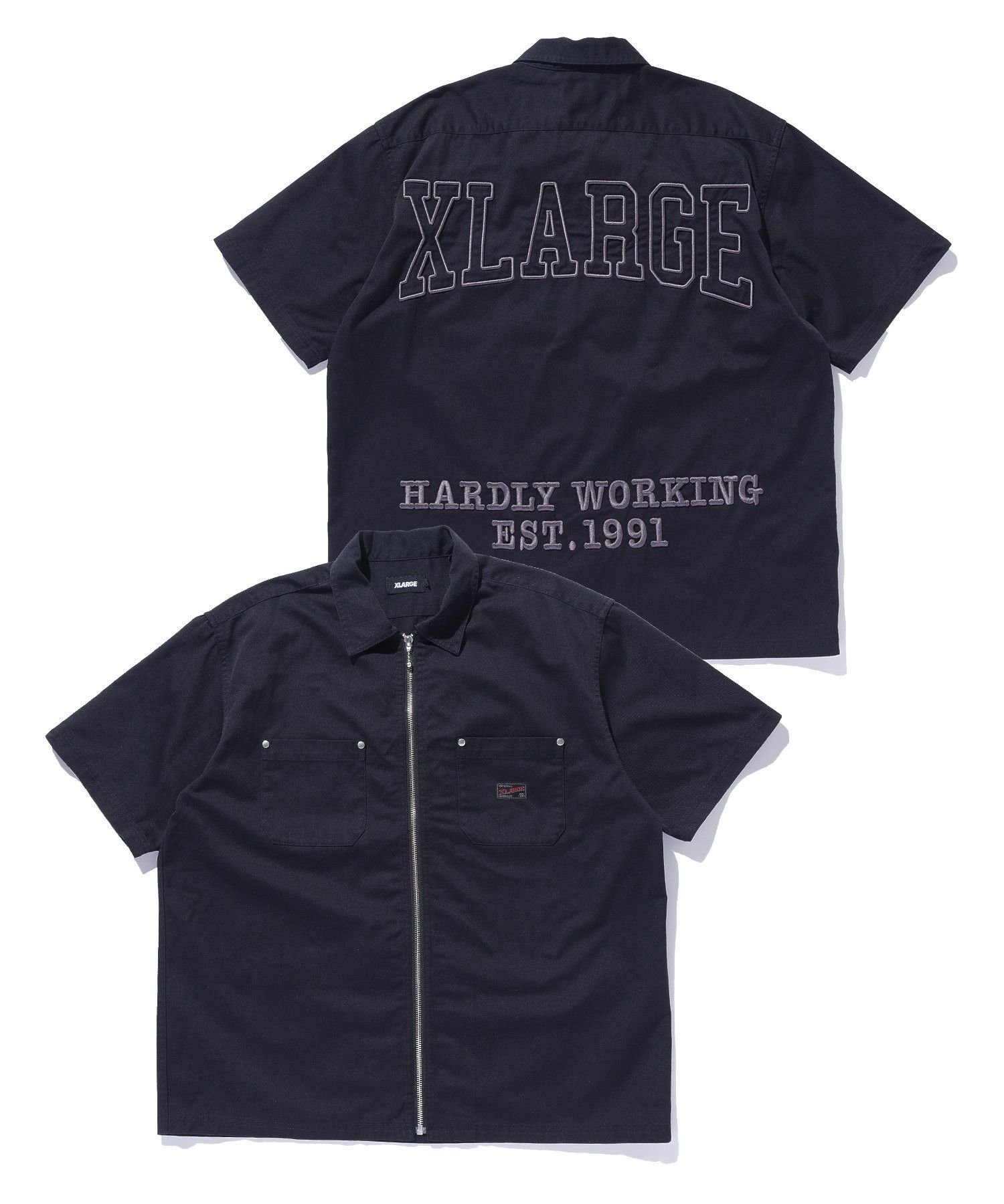 XLARGE ZIP UP S/S WORK SHIRT エクストララージ トップス シャツ ブラウス カーキグリーン グリーン ブラック【送料無料】