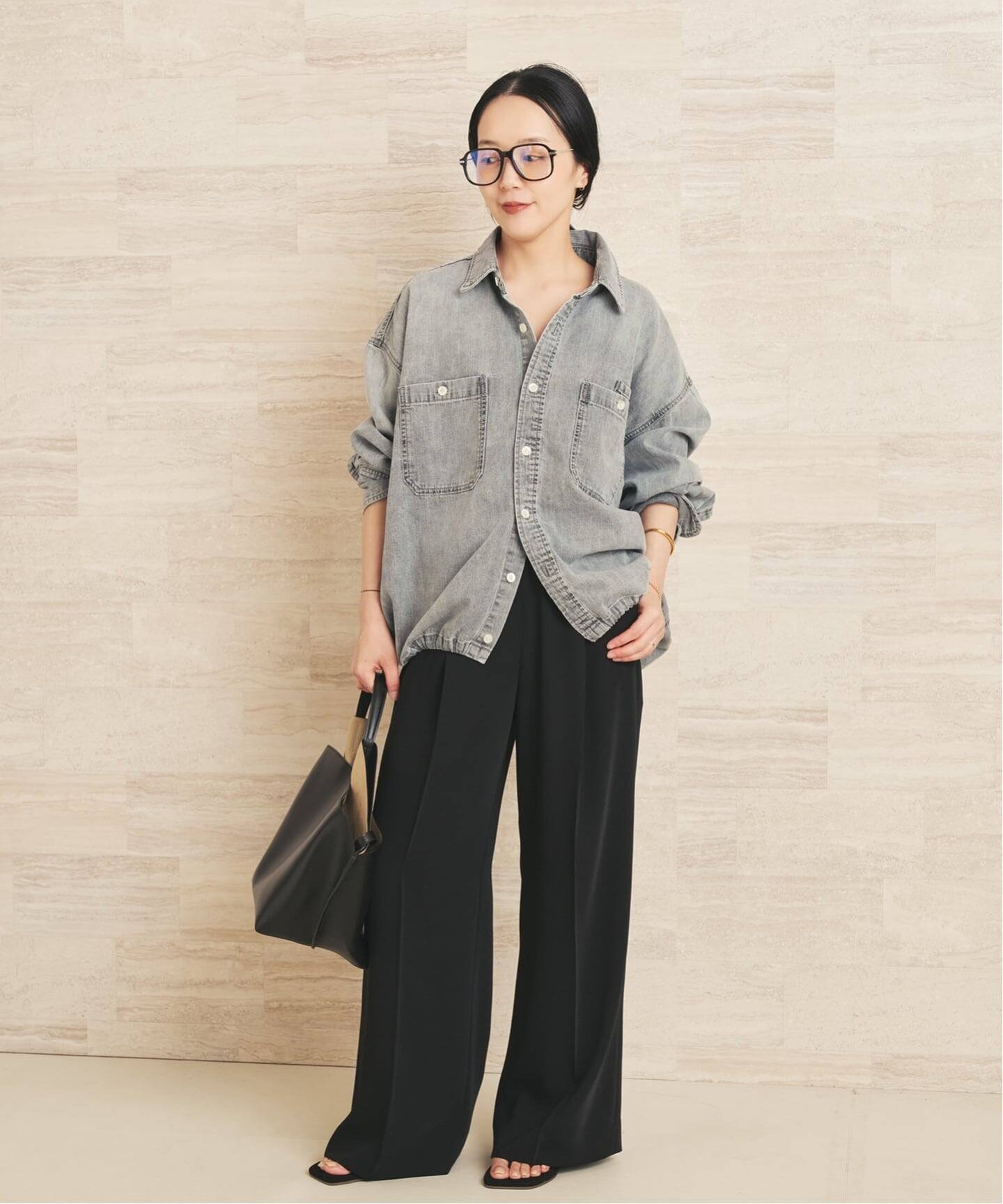 plage ballon denim シャツ プラージュ トップス シャツ・ブラウス グレー ブルー