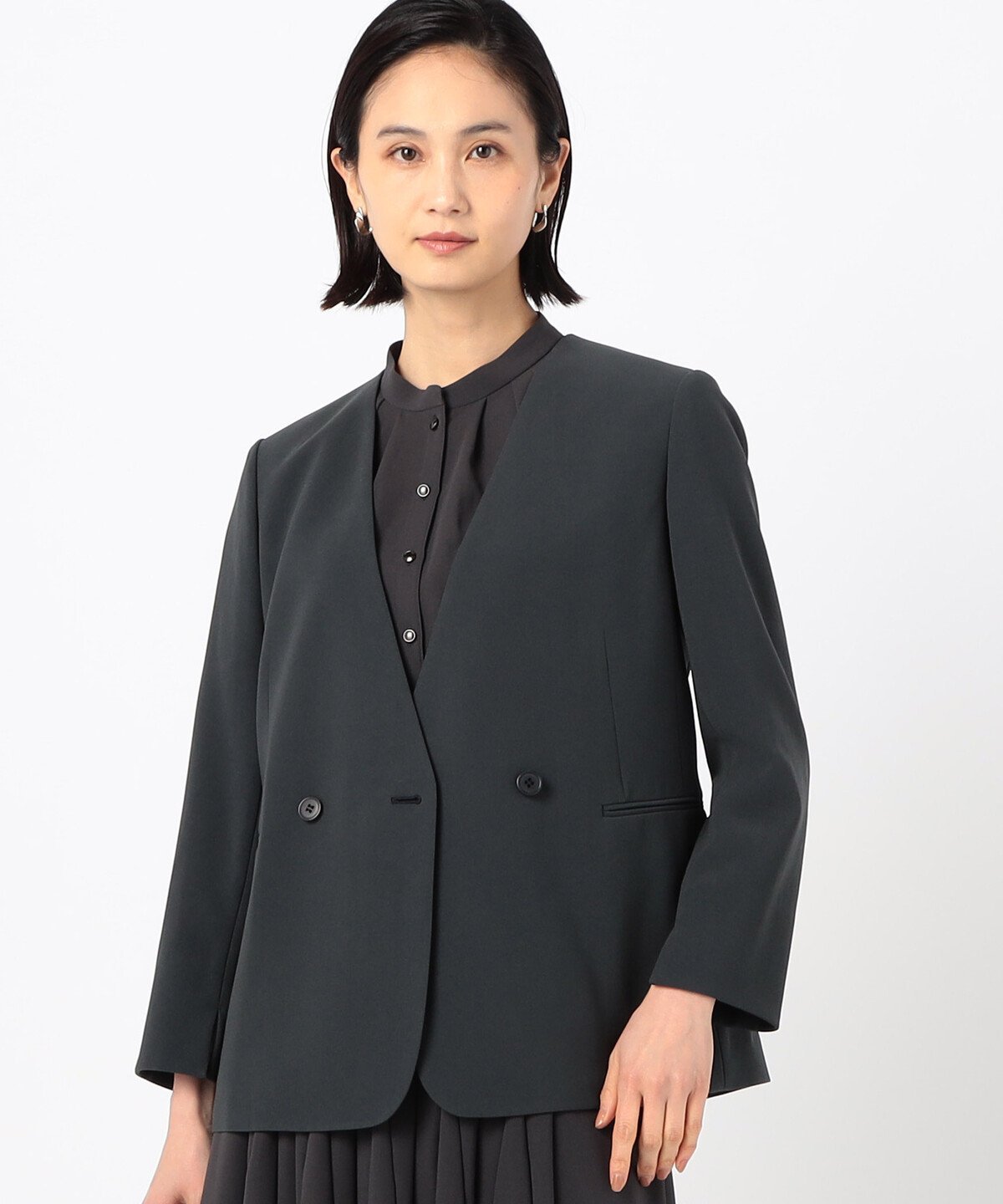 [ TALLサイズ ] アチェローザダブルクロス ノーカラージャケット コムサ ジャケット・アウター ノーカラージャケット ピンク ブルー