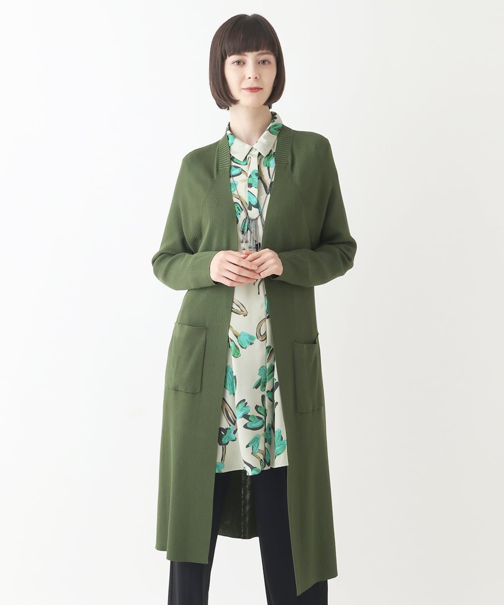 【SALE／40%OFF】HIROKO BIS（小さいサイズ） 【小さいサイズ】リブロングニットカーディガン メゾンドゥサンク トップス カーディガン カーキグリーン ブラック グレー【送料無料】