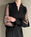 【SALE/61%OFF】JUNOAH チュールスリットスリーブタックワンピース ジュノア ワンピース・ドレス ワンピース グレー ベージュ ブラック