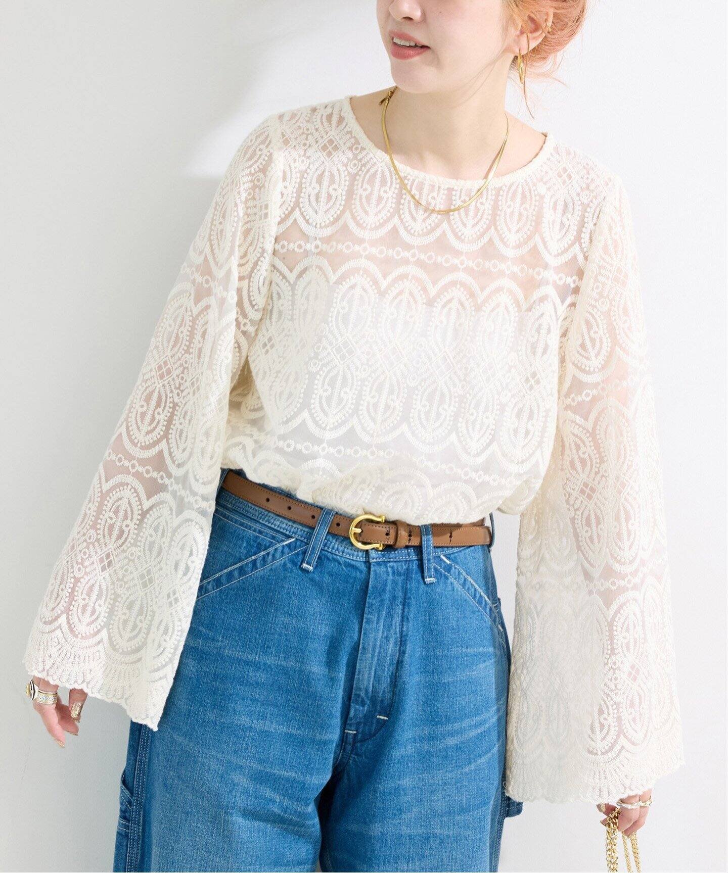 B.C STOCK 《追加予約》【WEB限定】手洗い可 / 総レースブラウス ベーセーストック トップス シャツ・ブラウス ブラック ベージュ【送料無料】のサムネイル