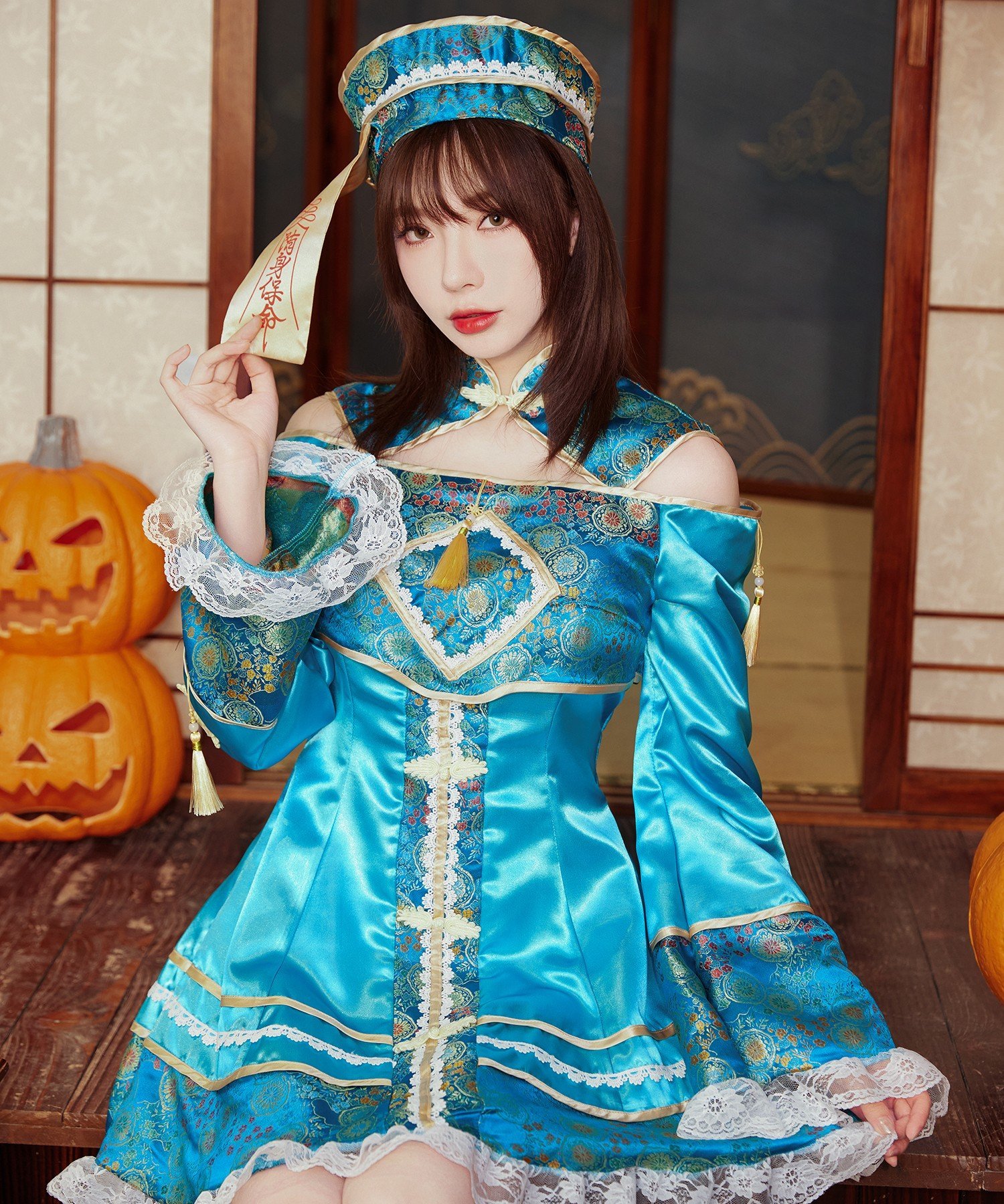 Brightlele 「 ガーリーキョンシー 」 ハロウィン コスプレ 衣装 キョンシー 仮装 チャイナ服 ブライトララ ファッション雑貨 その他のファッション雑貨 ブルー【送料無料】