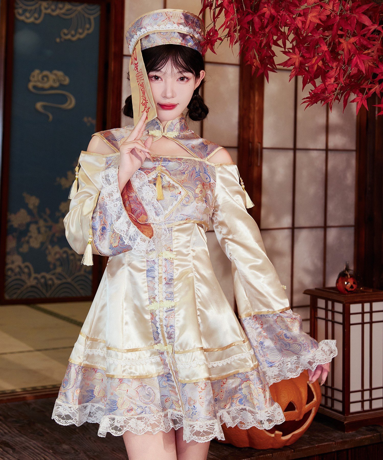 Brightlele 「 ガーリーキョンシー 」 ハロウィン コスプレ 衣装 キョンシー 仮装 チャイナ服 ブライトララ ファッション雑貨 その他のファッション雑貨 ブルー【送料無料】