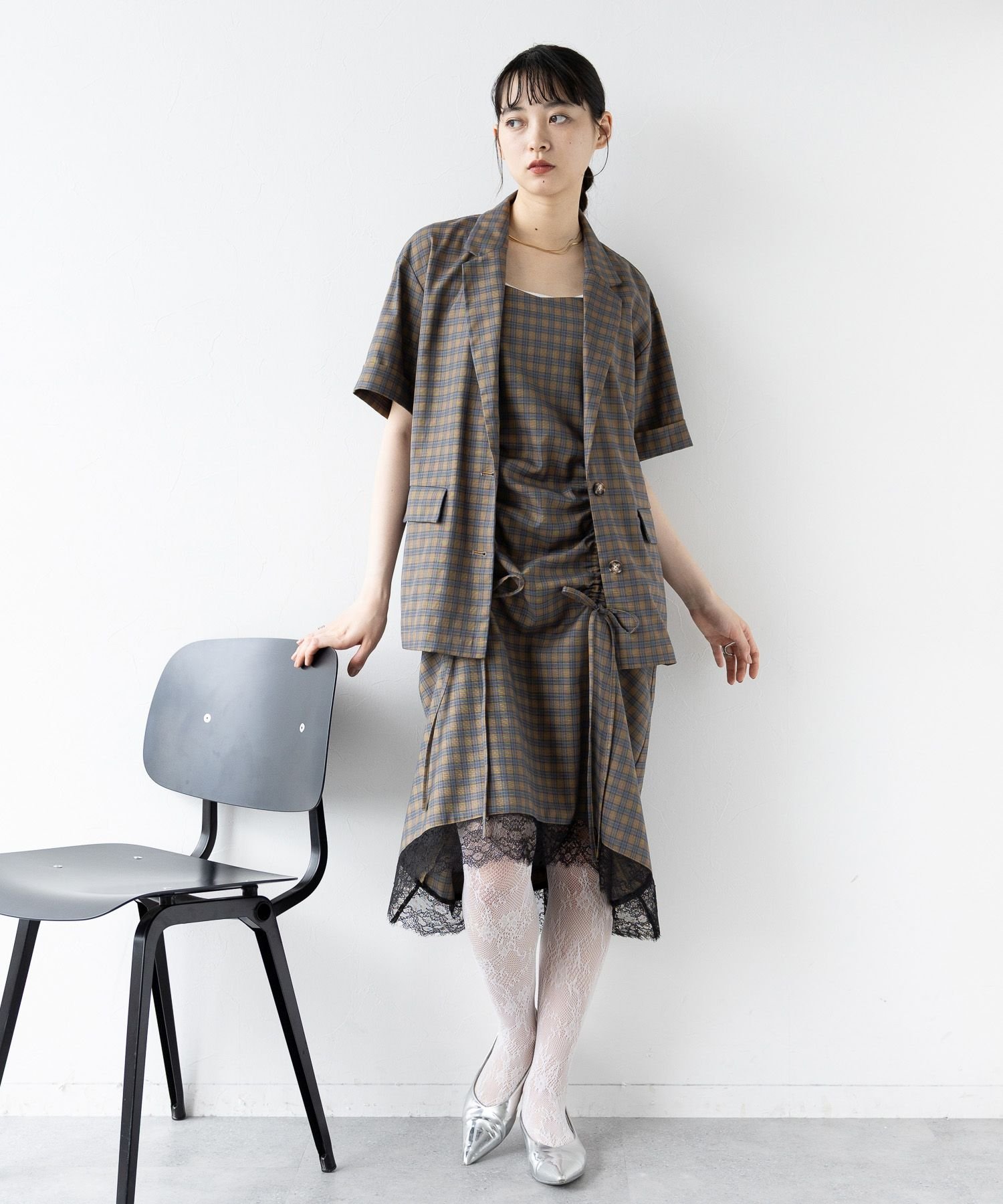 RAGEBLUE 【WOMENS】2WAYギャザーチェックキャミワンピース/セットアップ対応 レイジブルー ワンピース・ドレス ワンピース ブラウン ブルー