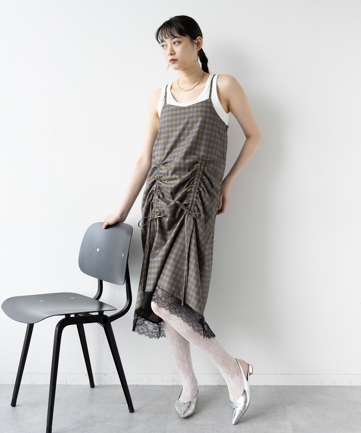 RAGEBLUE 【WOMENS】2WAYギャザーチェックキャミワンピース/セットアップ対応 レイジブルー ワンピース・ドレス ワンピース ブラウン ブルー