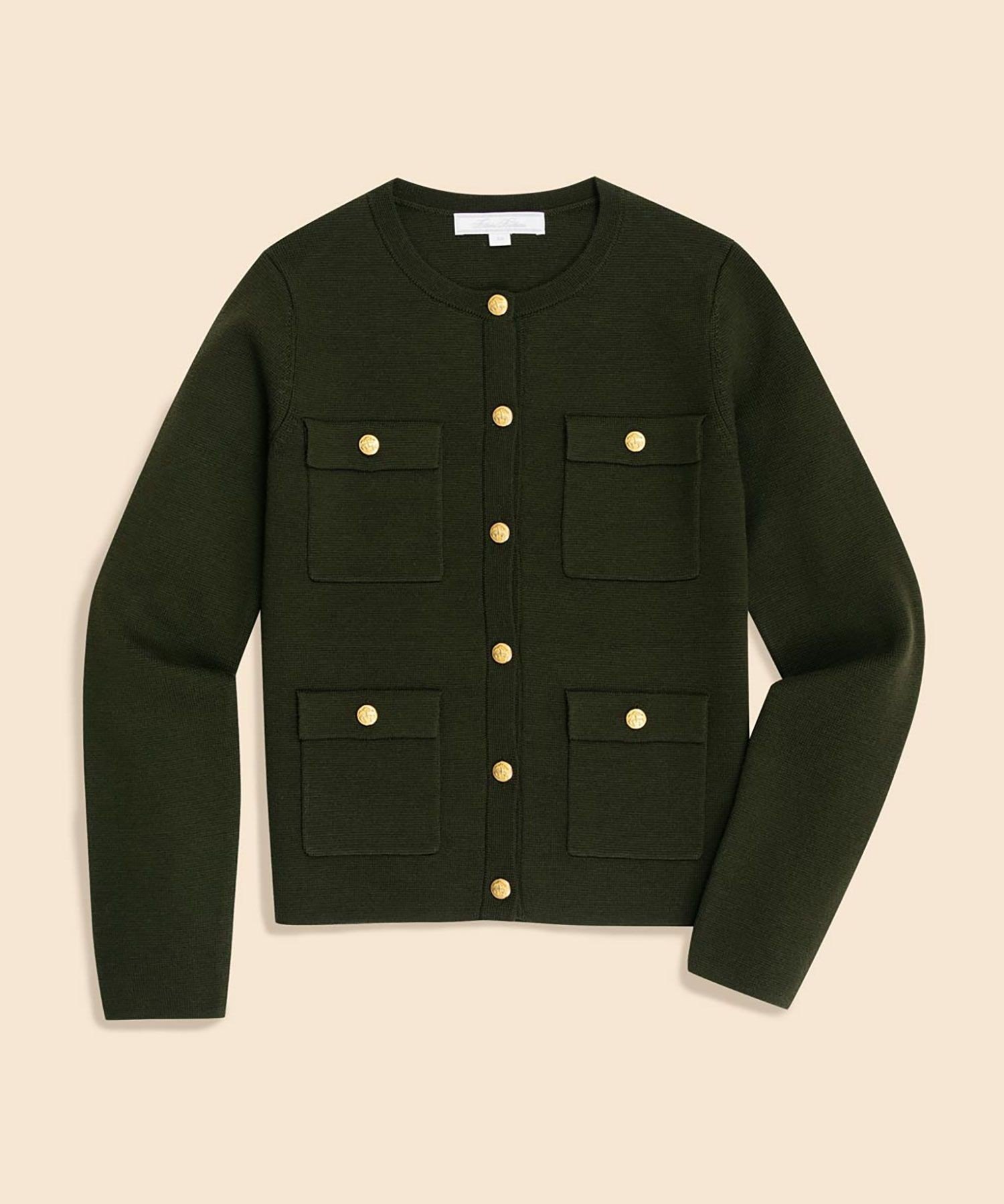【SALE／20%OFF】BROOKS BROTHERS ミラノリブ ゴールドボタン ノーカラーニットジャケット ブルックス ブラザーズ トップス カーディガン グリーン【送料無料】