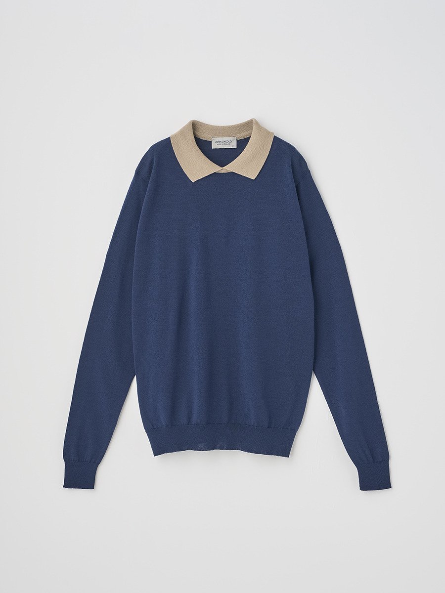 【SALE／20%OFF】JOHN SMEDLEY バイカラー長袖クレリックニットポロシャツ ｜ A4601 ｜ 30G ジョンスメドレー トップス ニット【送料無料】