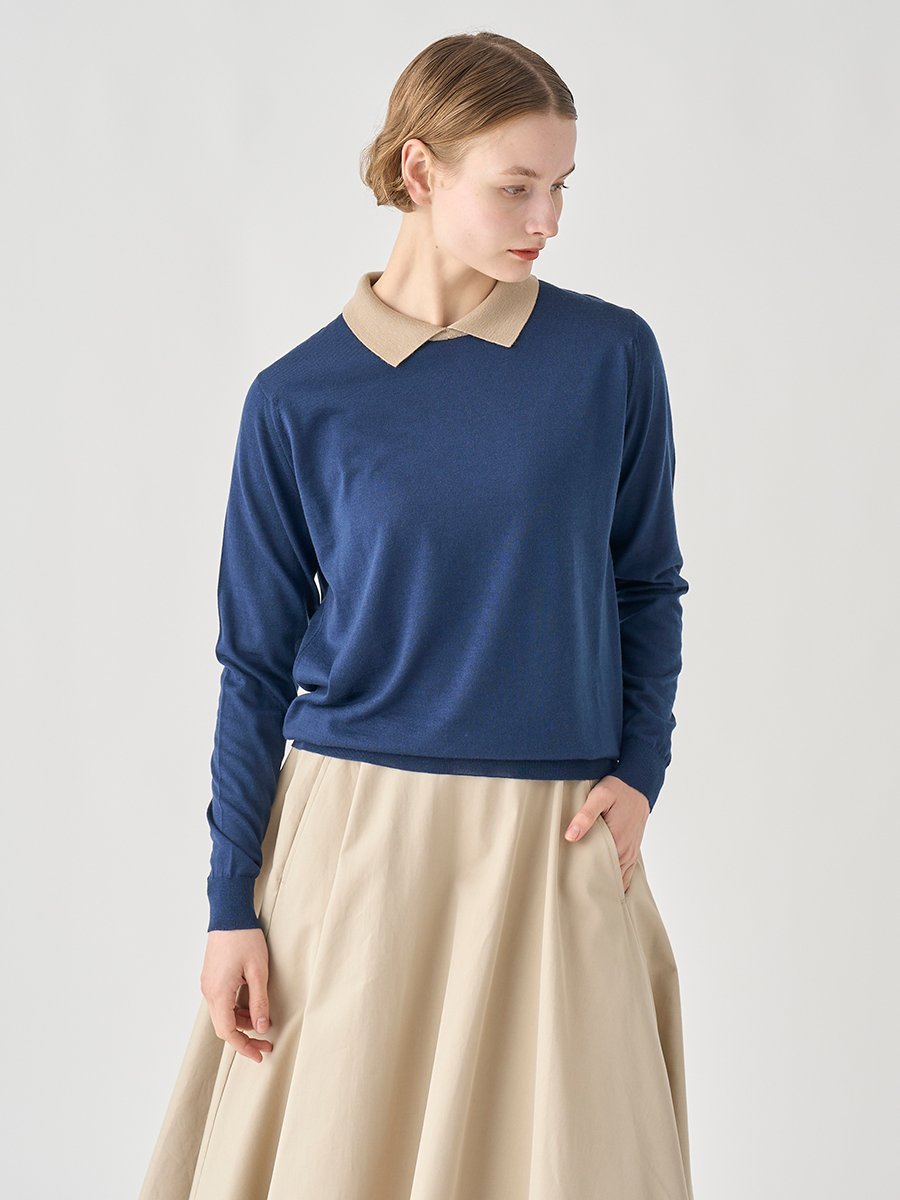 【SALE／20%OFF】JOHN SMEDLEY バイカラー長袖クレリックニットポロシャツ ｜ A4601 ｜ 30G ジョンスメドレー トップス ニット【送料無料】