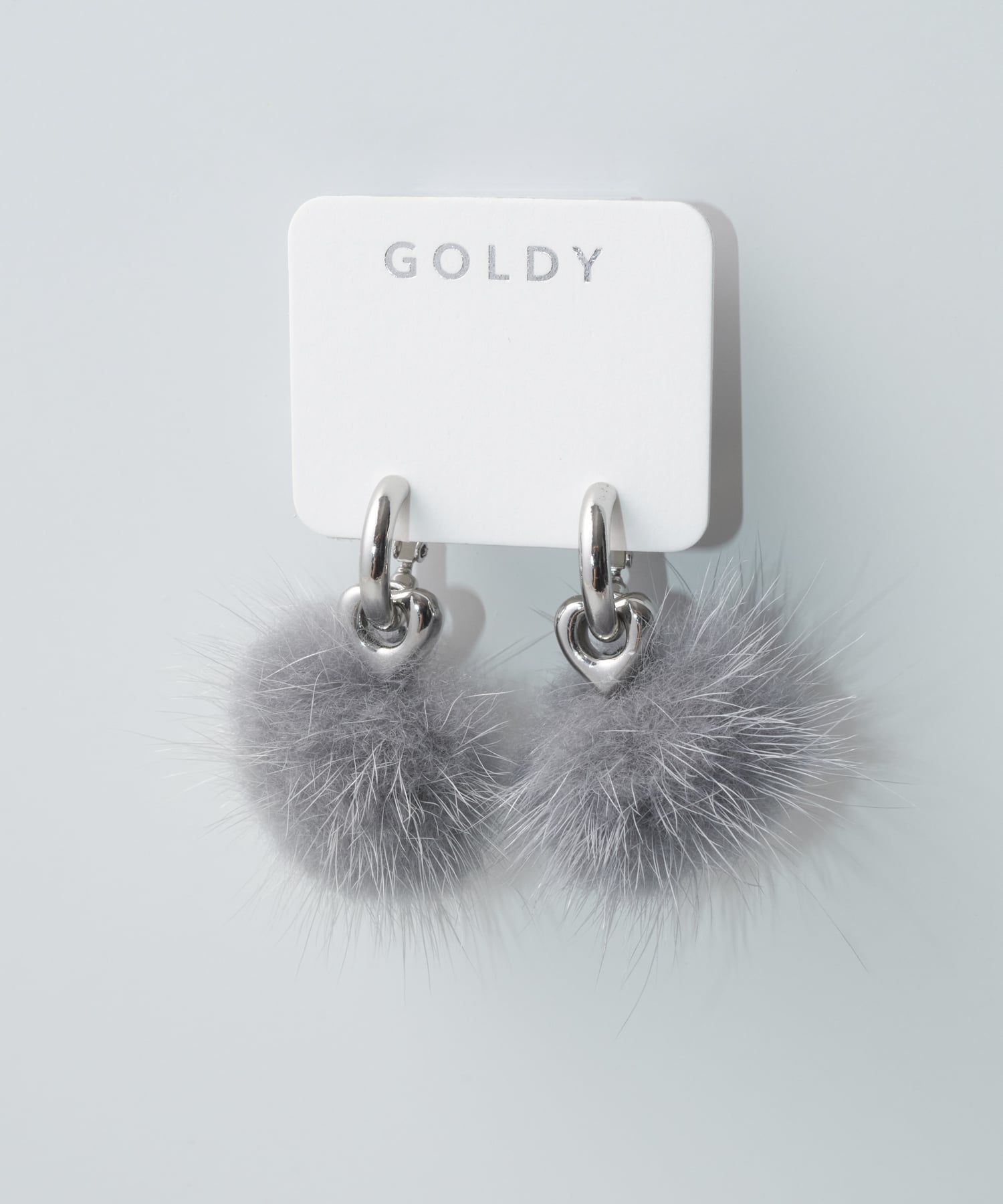 GOLDY ミンク ファー xメタル ハート イヤリング ゴールディ アクセサリー・腕時計 イヤリング・イヤーカフ グレー ブラウン