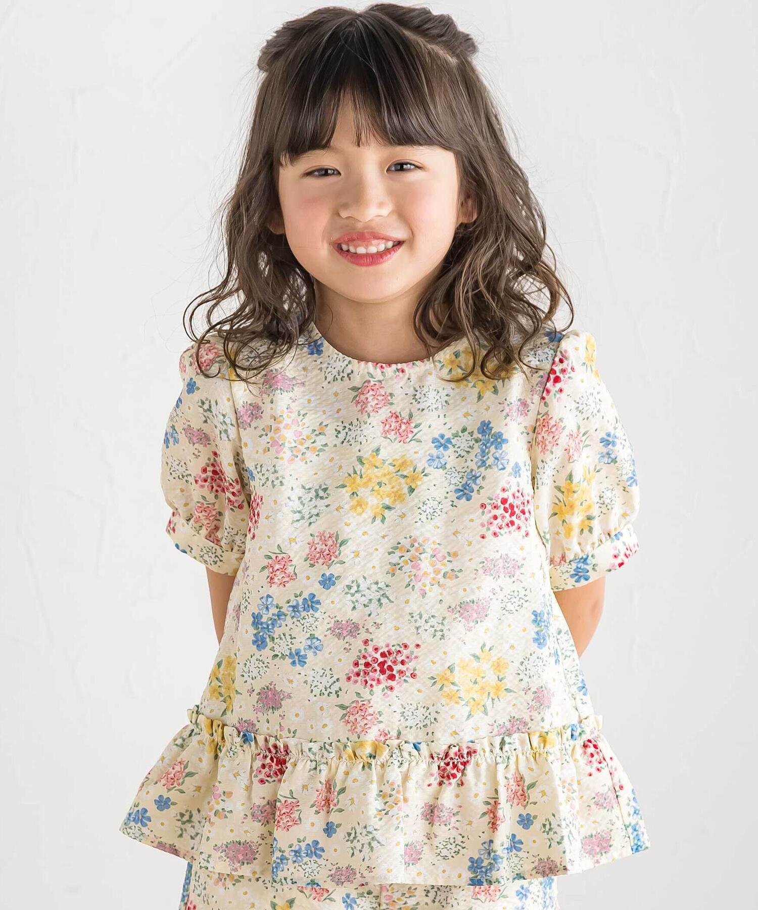 Short Sleeves - BeBe 【お揃い】リップルマルシェフラワーパフスリーブブラウス(100~150cm) ベベ オンライン ストア トップス シャツ・ブラウス イエロー【送料無料】