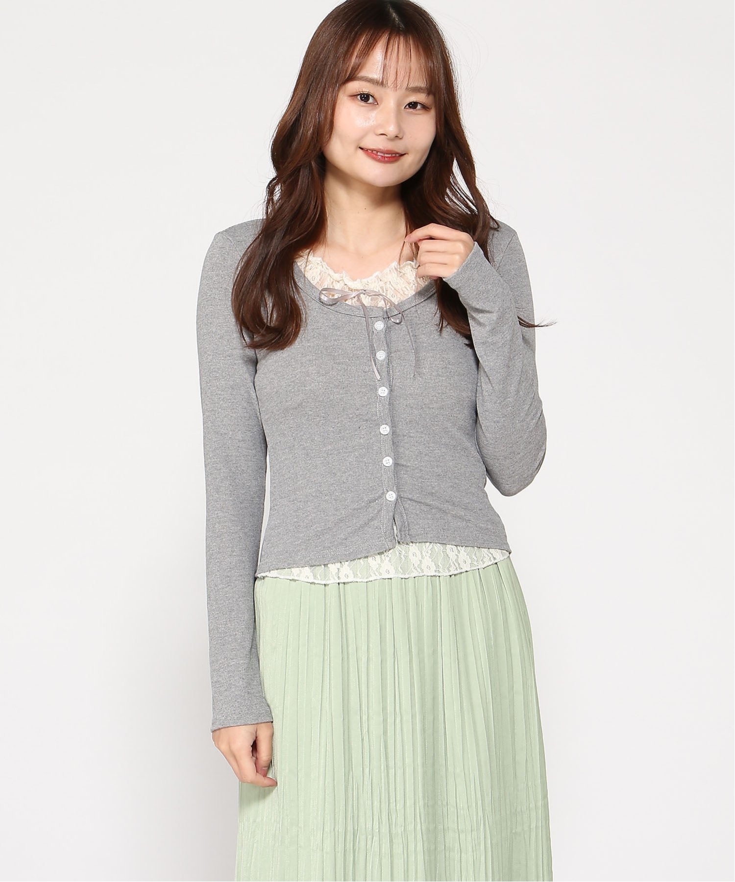 VIVIDLADY VIVIDLADY/(W)フェイクレイヤード カーディガン風 プルオーバー ビビッドレディー トップス カットソー・Tシャツ ブルー ピンク グレー ホワイト