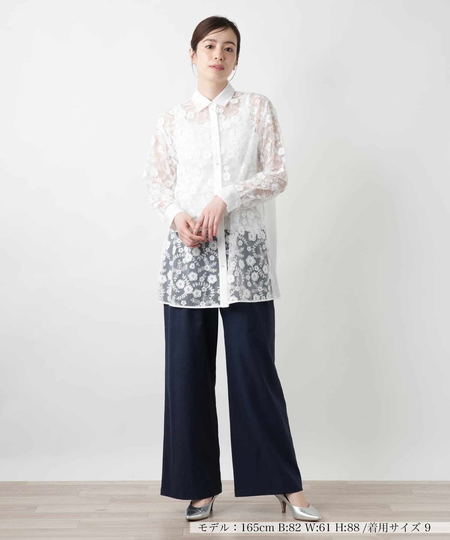 Leilian 【店舗人気】シアーレースブラウス レリアン トップス シャツ・ブラウス ホワイト