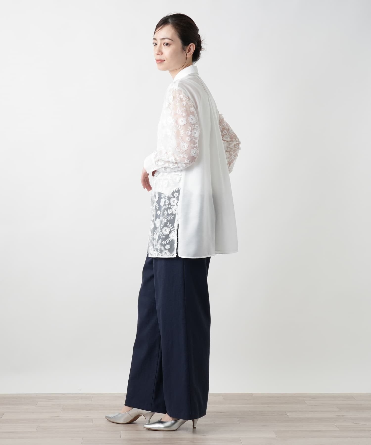 Leilian 【店舗人気】シアーレースブラウス レリアン トップス シャツ・ブラウス ホワイト
