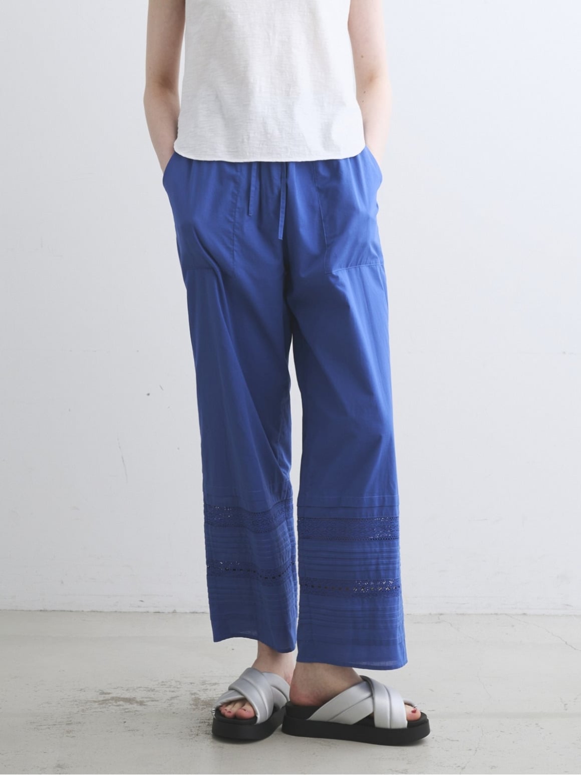 three dots Jerome lace pants スリードッツ パンツ その他のパンツ ブルー グレー ベージュ